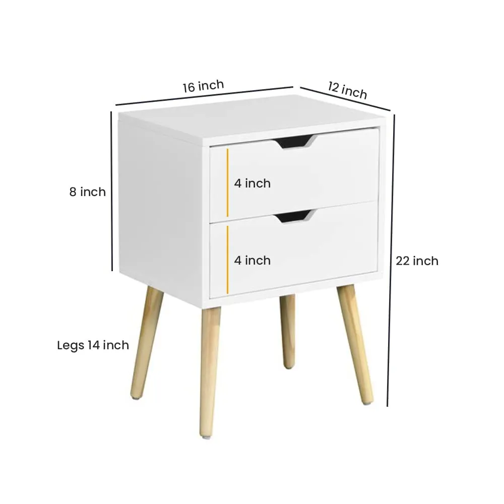 FURNIFOX Night Stand,End Table for Bed Nightstand with Drawers, Side Table with Storage, Solid Wood Table Legs,A Shaped Suitable for Small Spaces, Living Room, Bedroom, White (White)