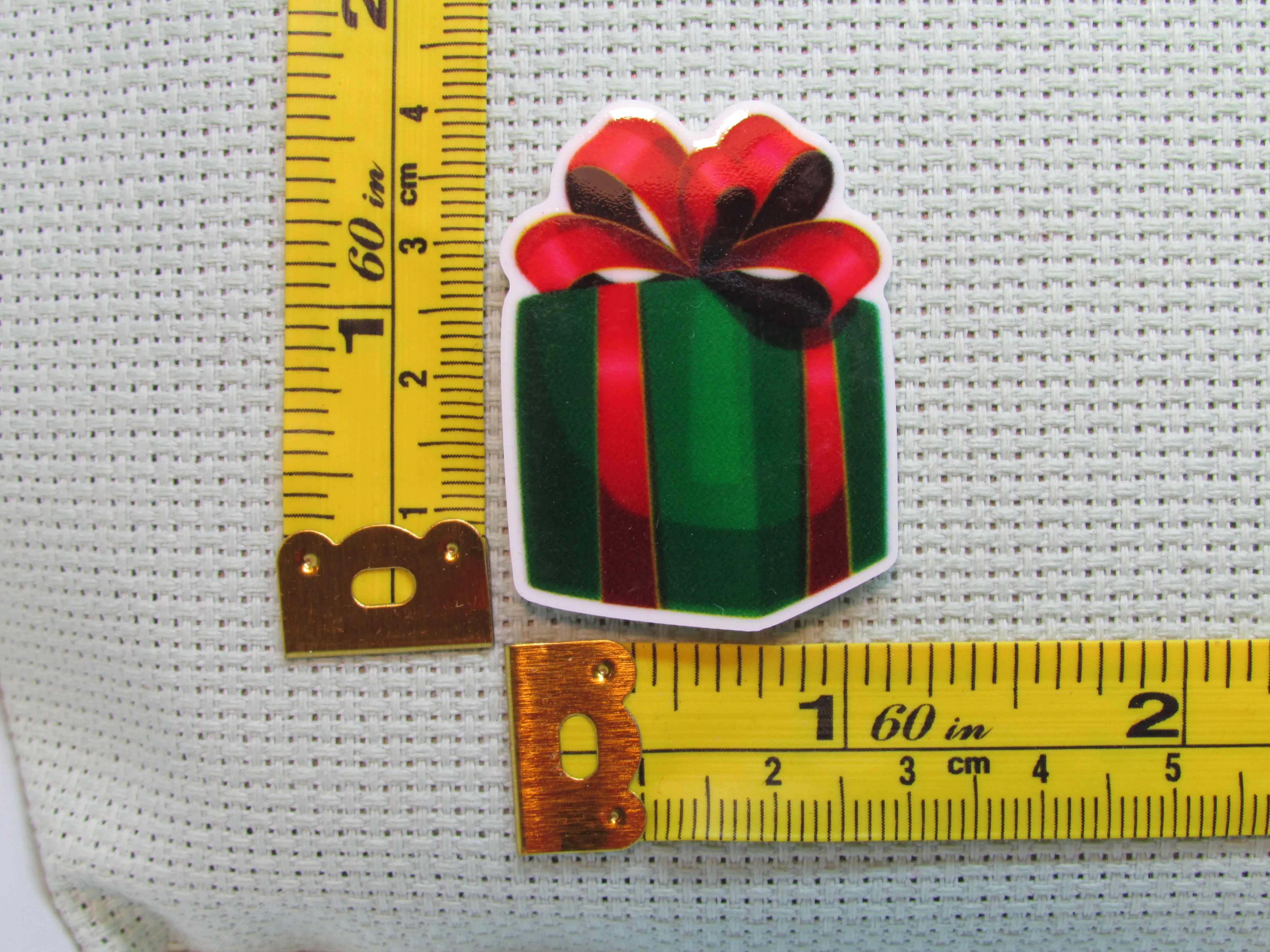 Green Christmas Gift Wrapped in a Red Bow Needle Minder, Cover Minder, Magnet LAST ONE!