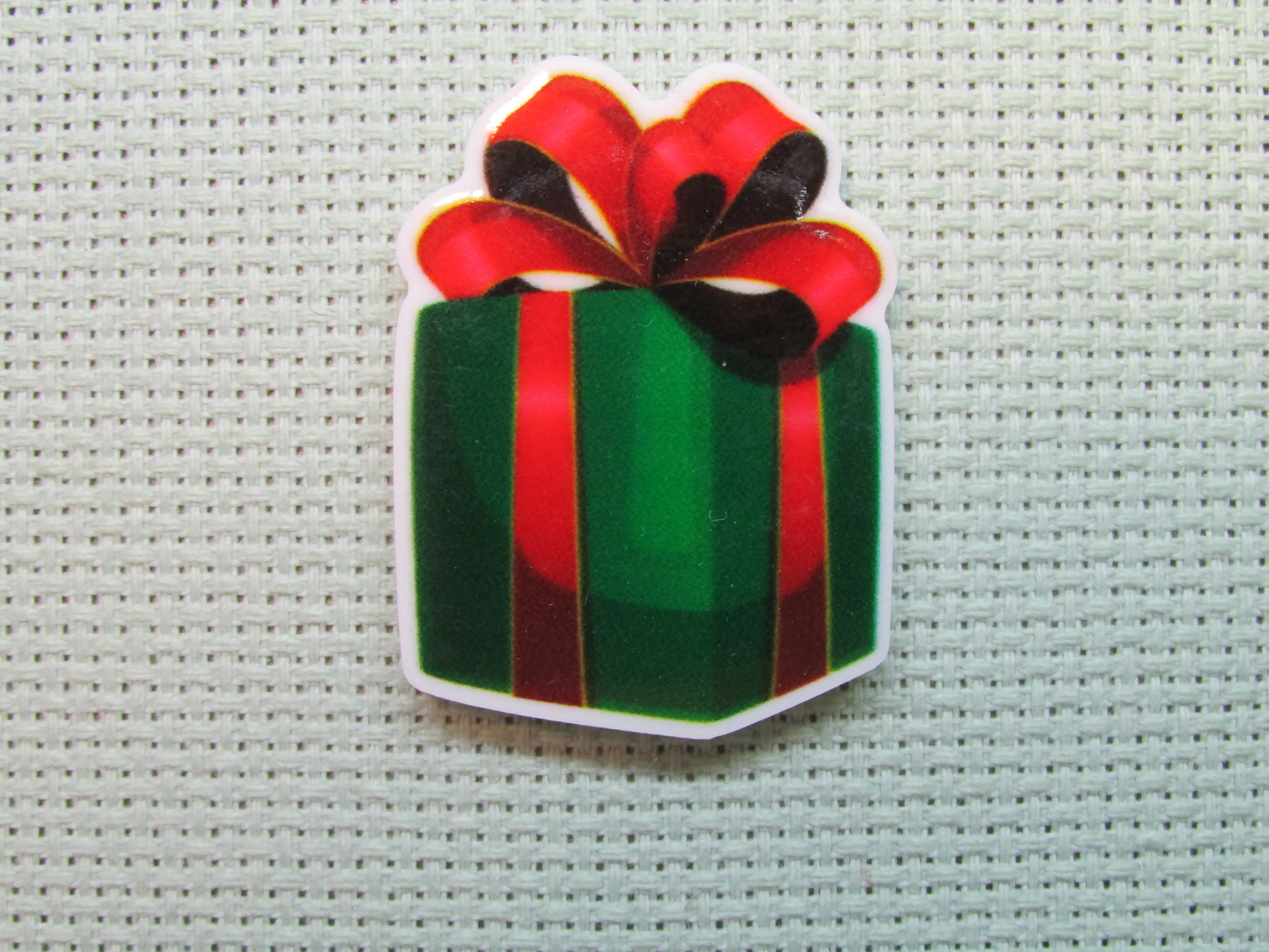 Green Christmas Gift Wrapped in a Red Bow Needle Minder, Cover Minder, Magnet LAST ONE!