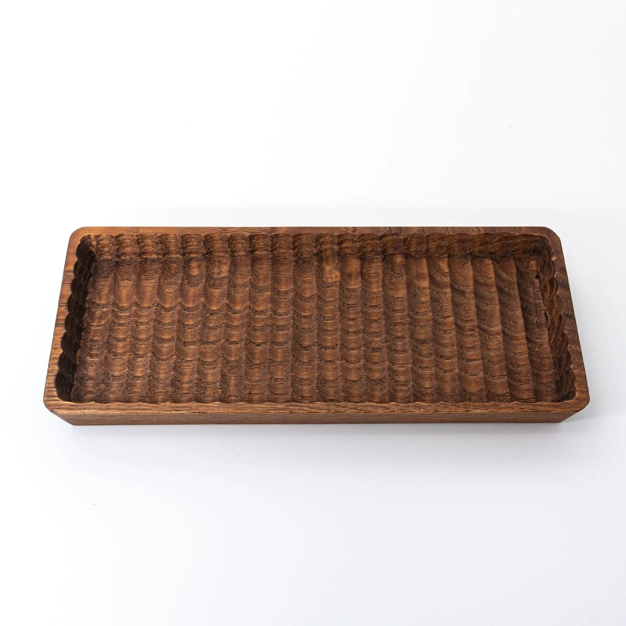 Hand-Carved Slim Wagatabon Japanese Chestnut Pen Tray