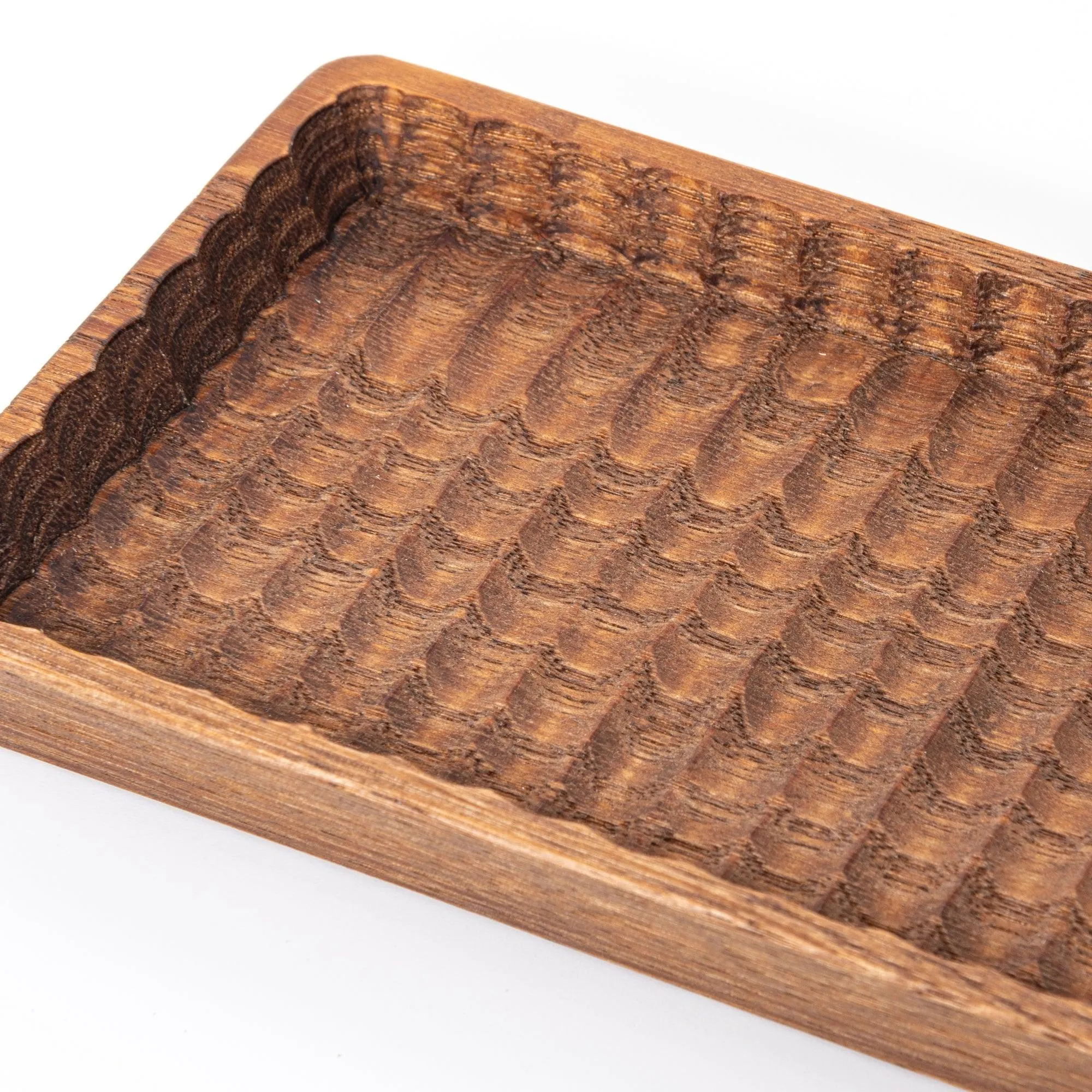 Hand-Carved Slim Wagatabon Japanese Chestnut Pen Tray