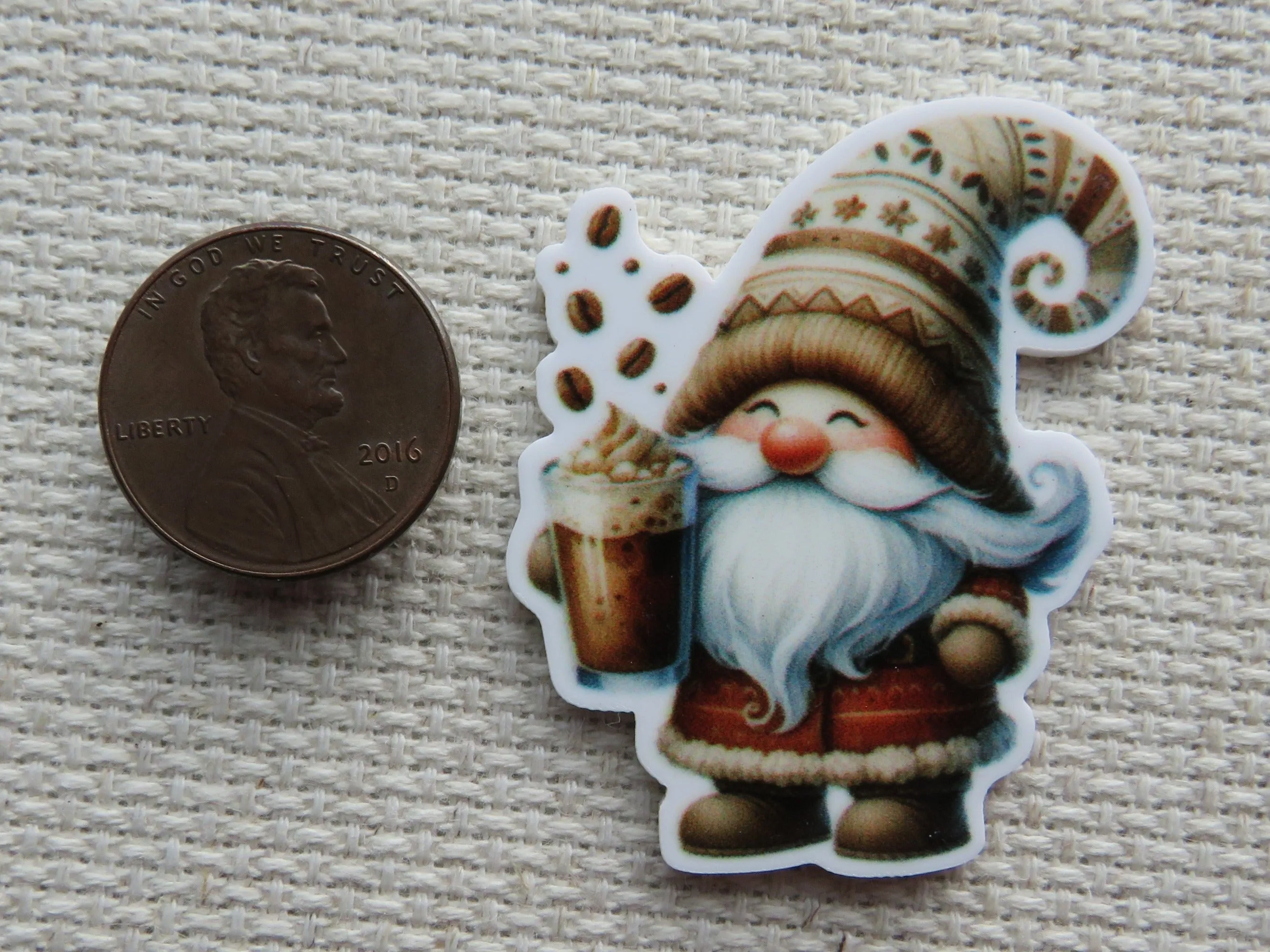 Happy Coffee Gnome Needle Minder, Cover Minder, Magnet