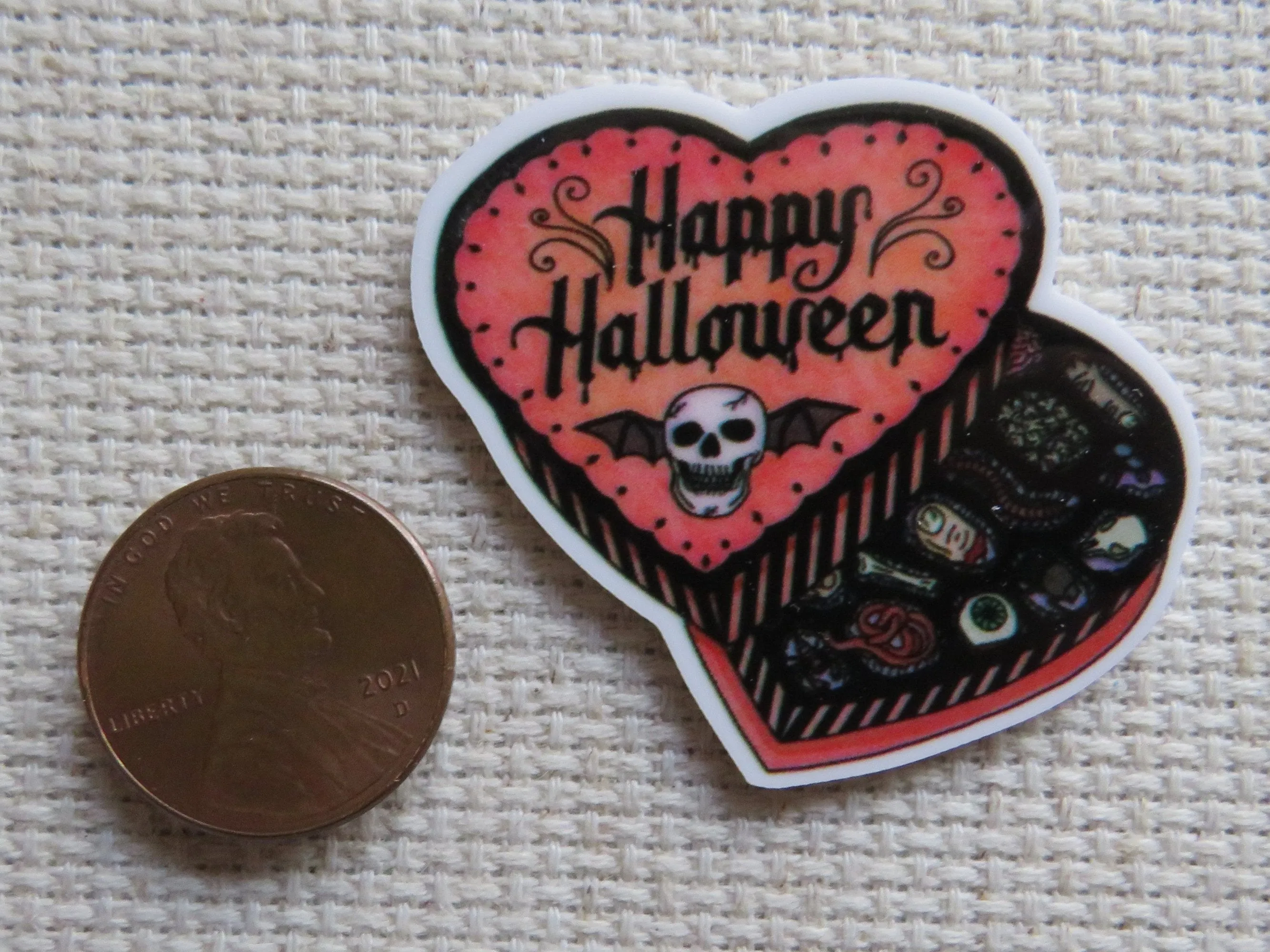 Heart Shaped Halloween Box of Chocolates Needle Minder, Cover Minder, Magnet