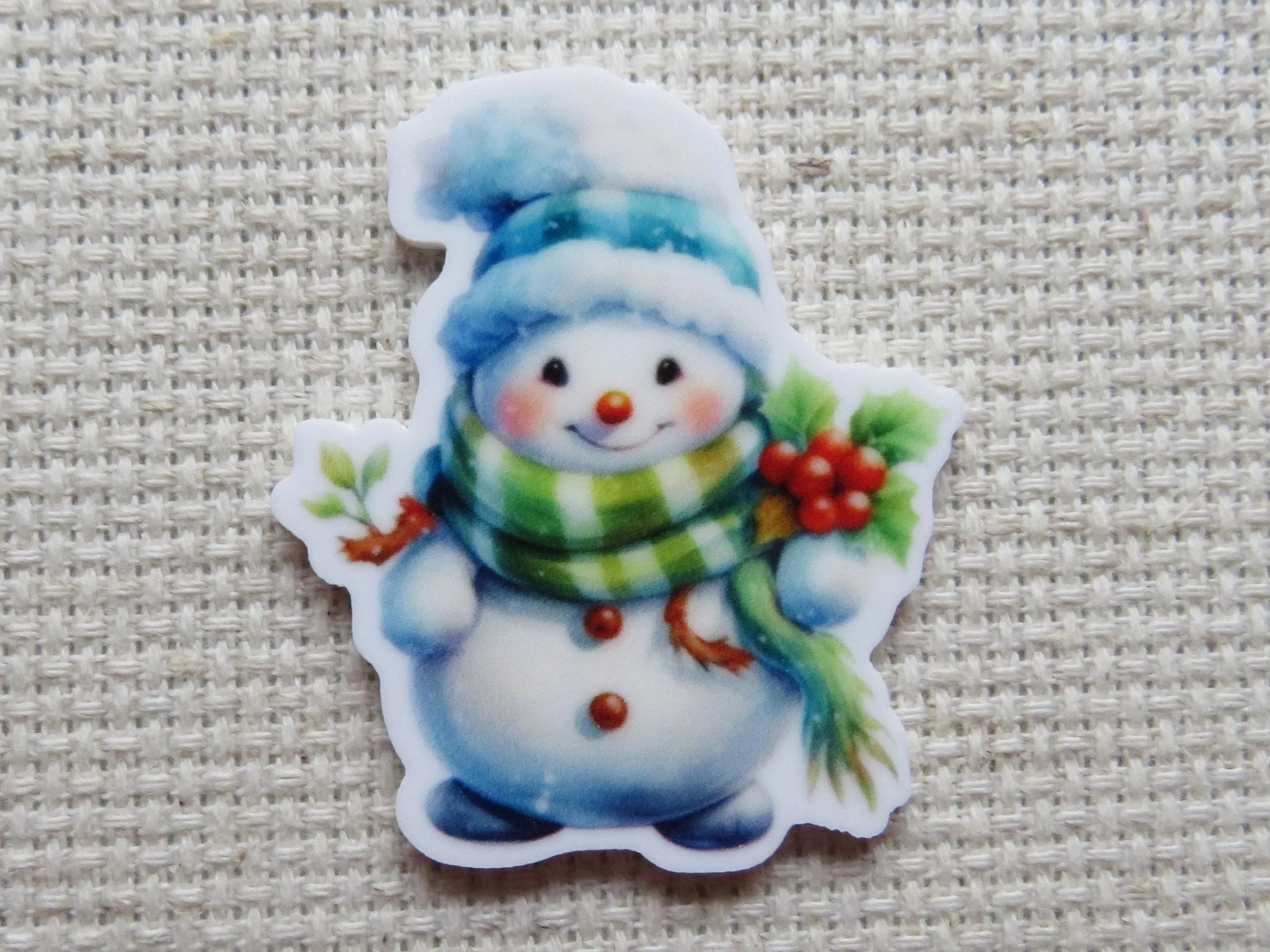 Holly Berry Snowman Needle Minder, Cover Minder, Magnet