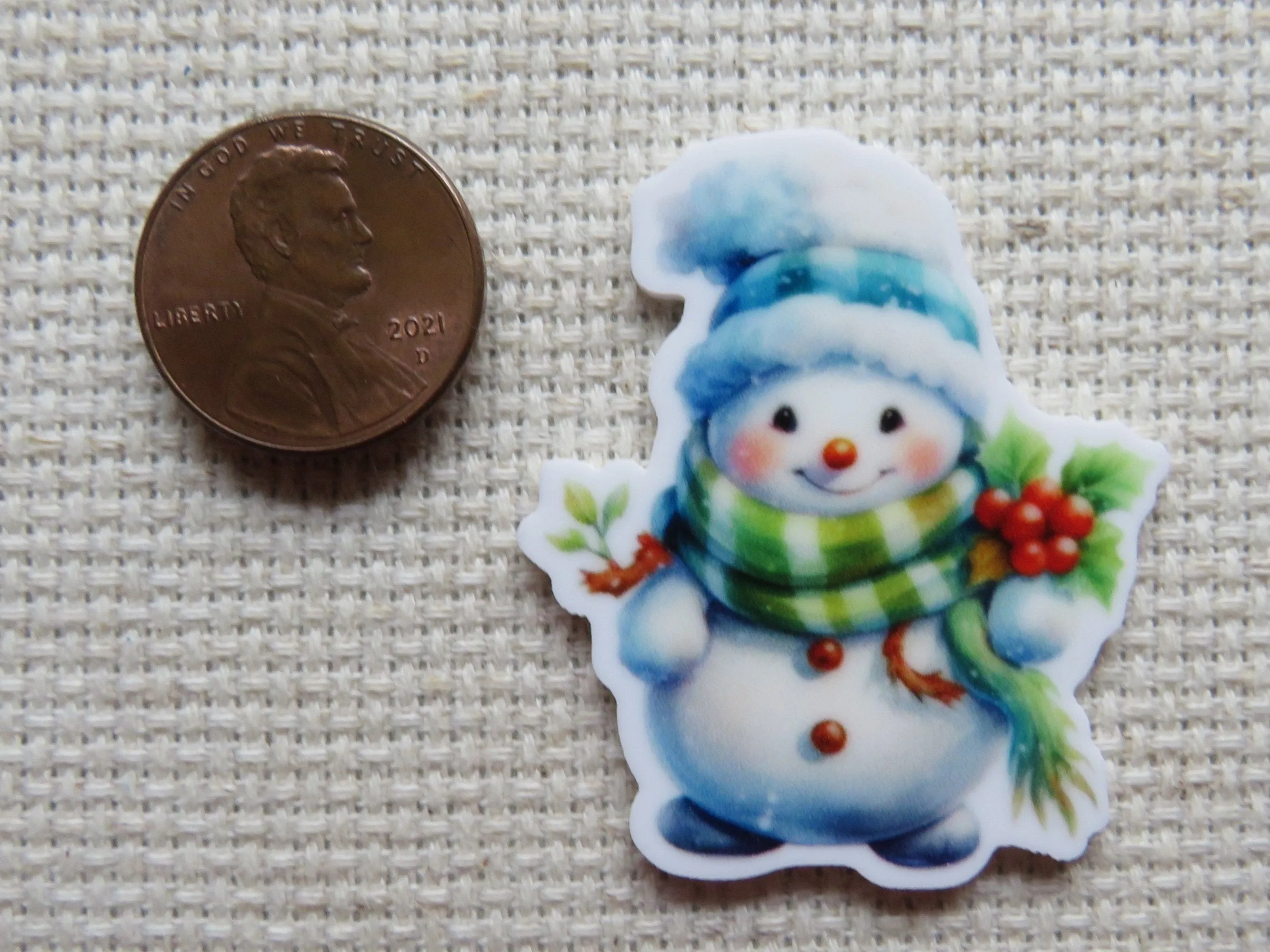 Holly Berry Snowman Needle Minder, Cover Minder, Magnet