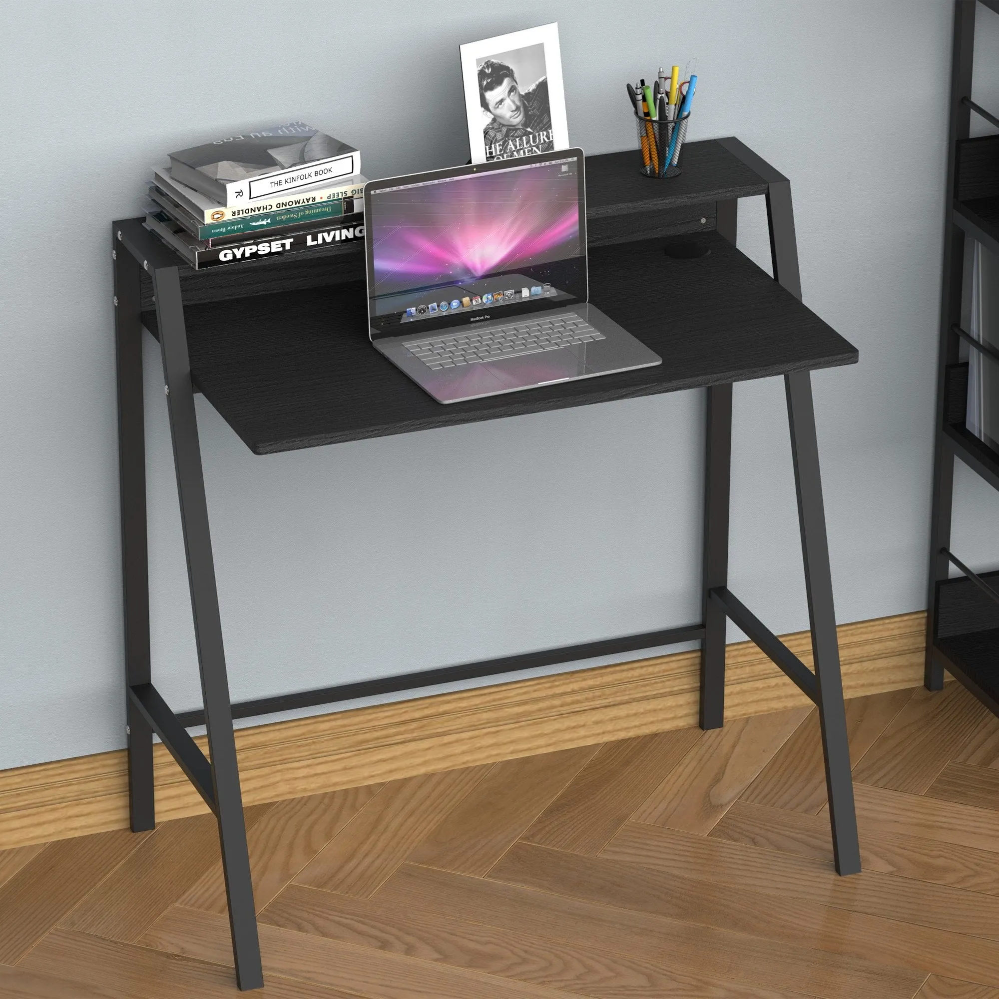 HOMCOM Two-Tier Metal Frame Writing Desk - Black