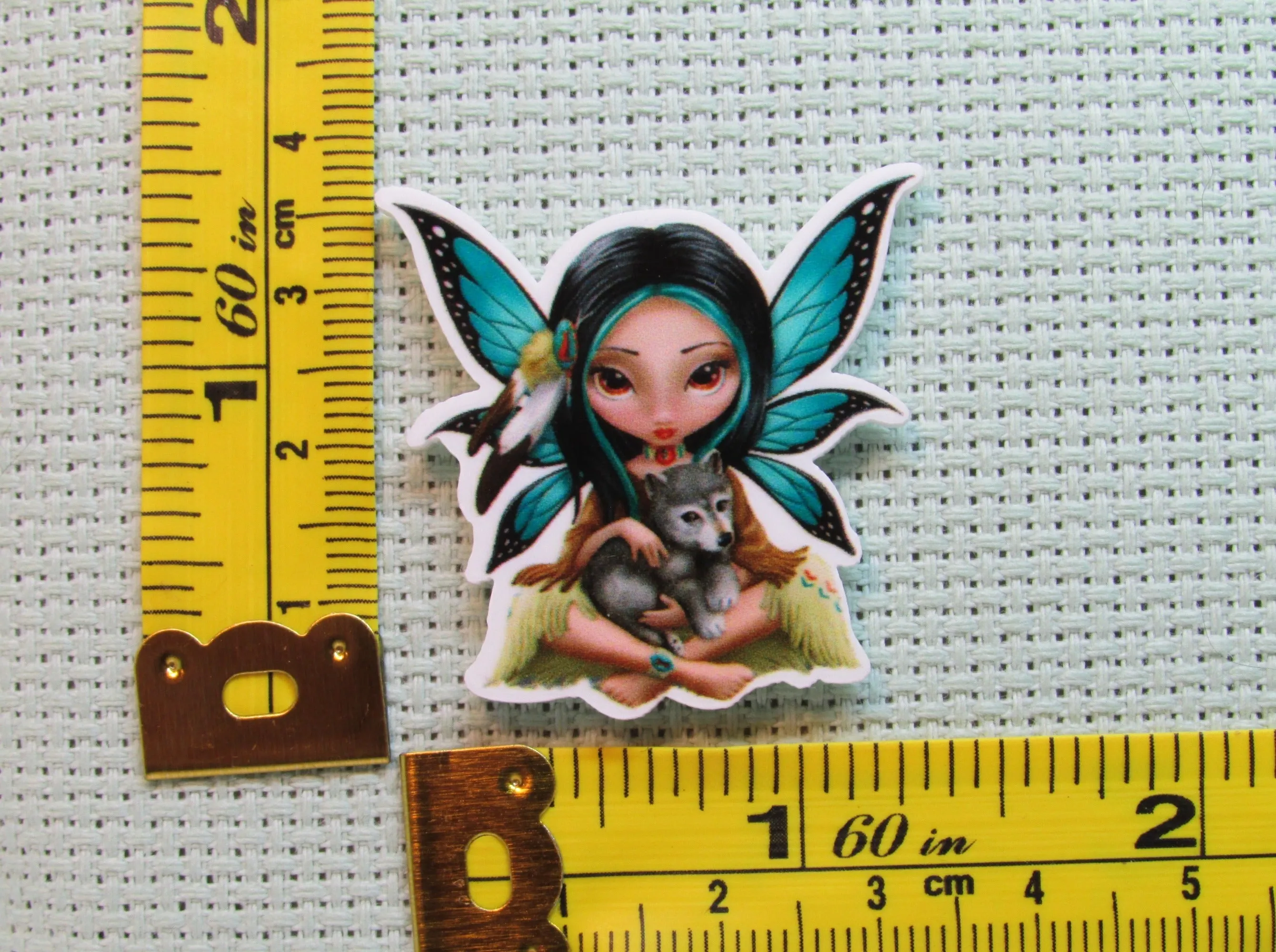 Indian Fairy Holding A Wolf Pup Needle Minder, Cover Minder, Magnet