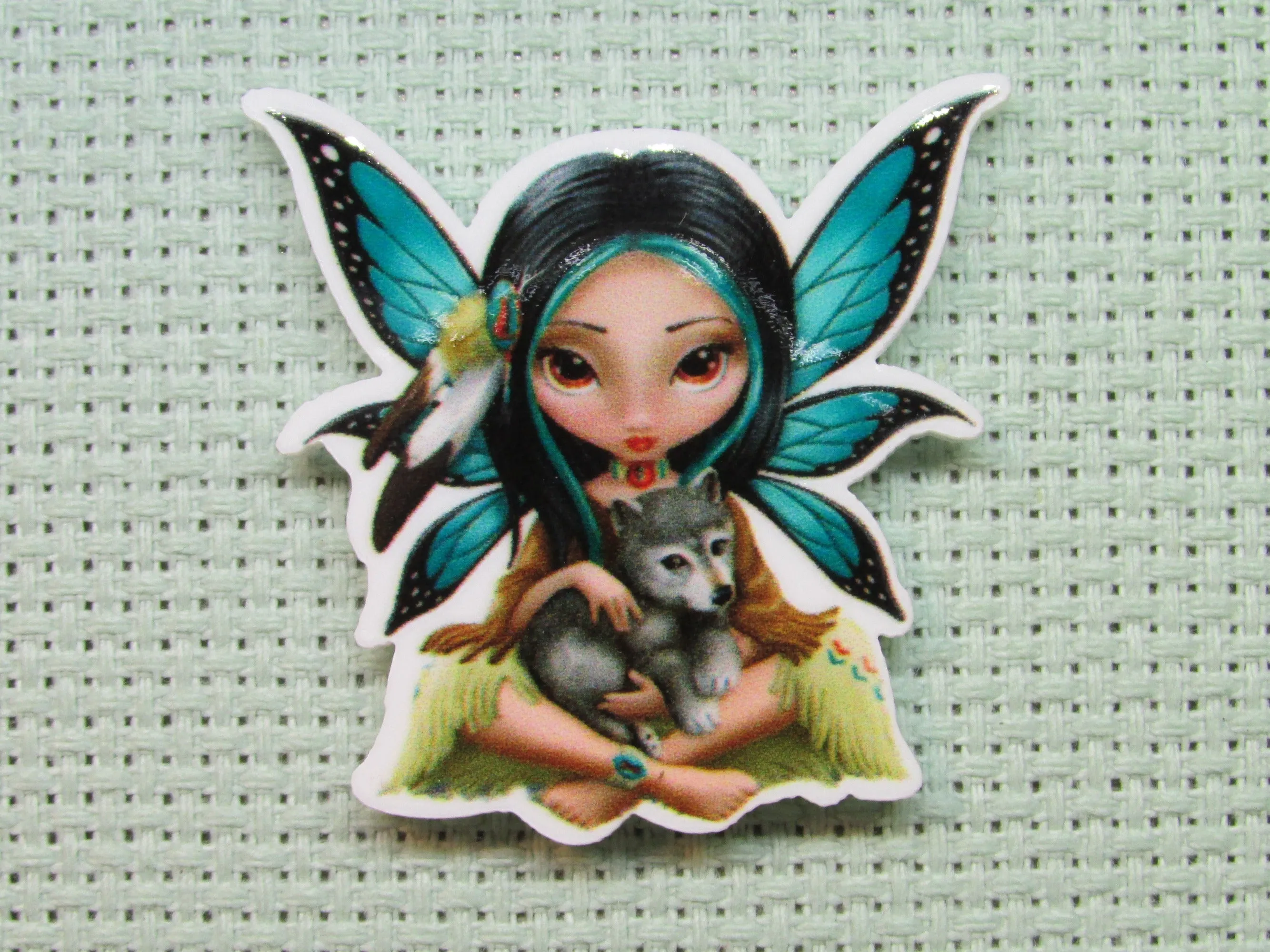 Indian Fairy Holding A Wolf Pup Needle Minder, Cover Minder, Magnet