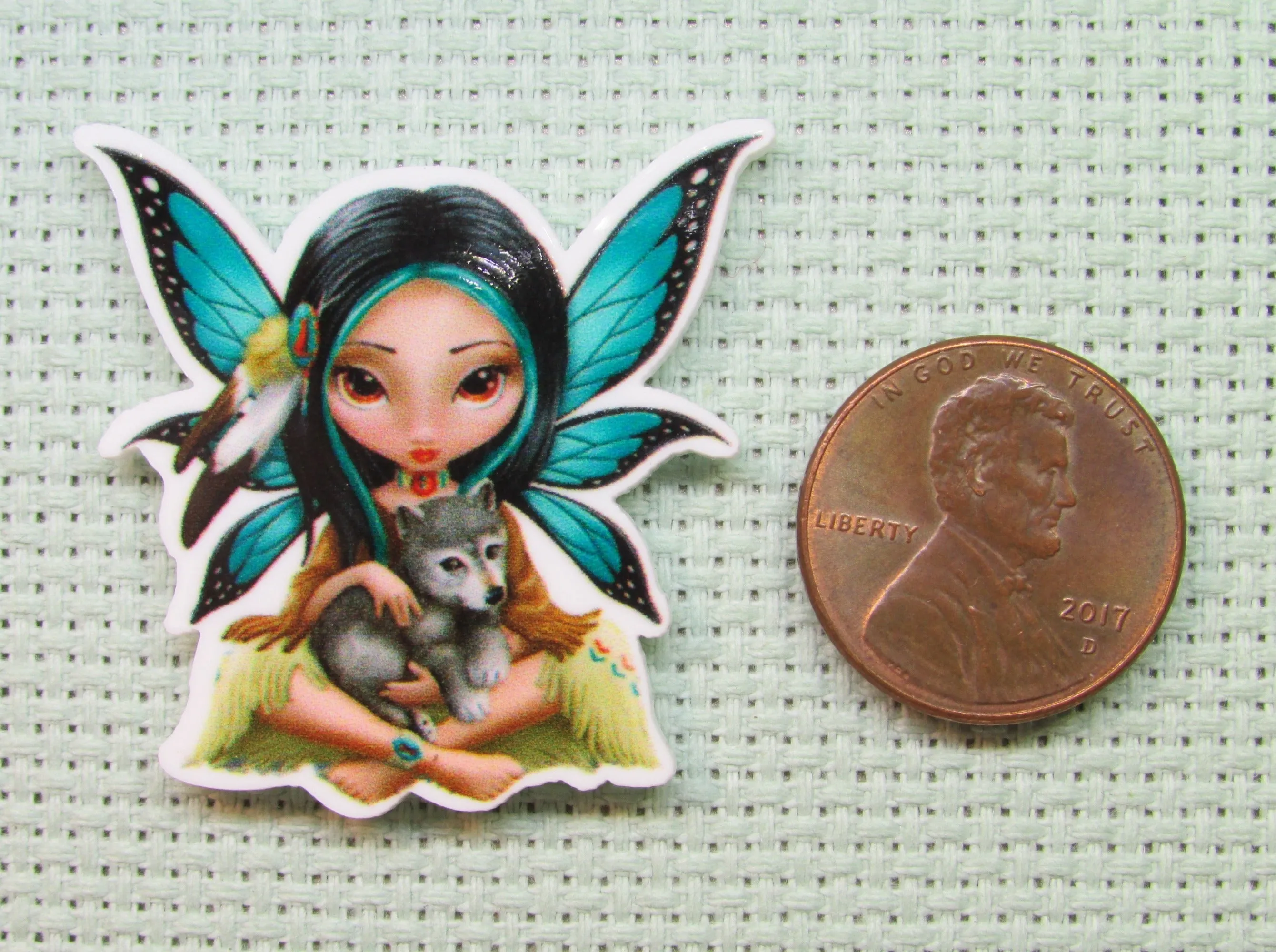 Indian Fairy Holding A Wolf Pup Needle Minder, Cover Minder, Magnet