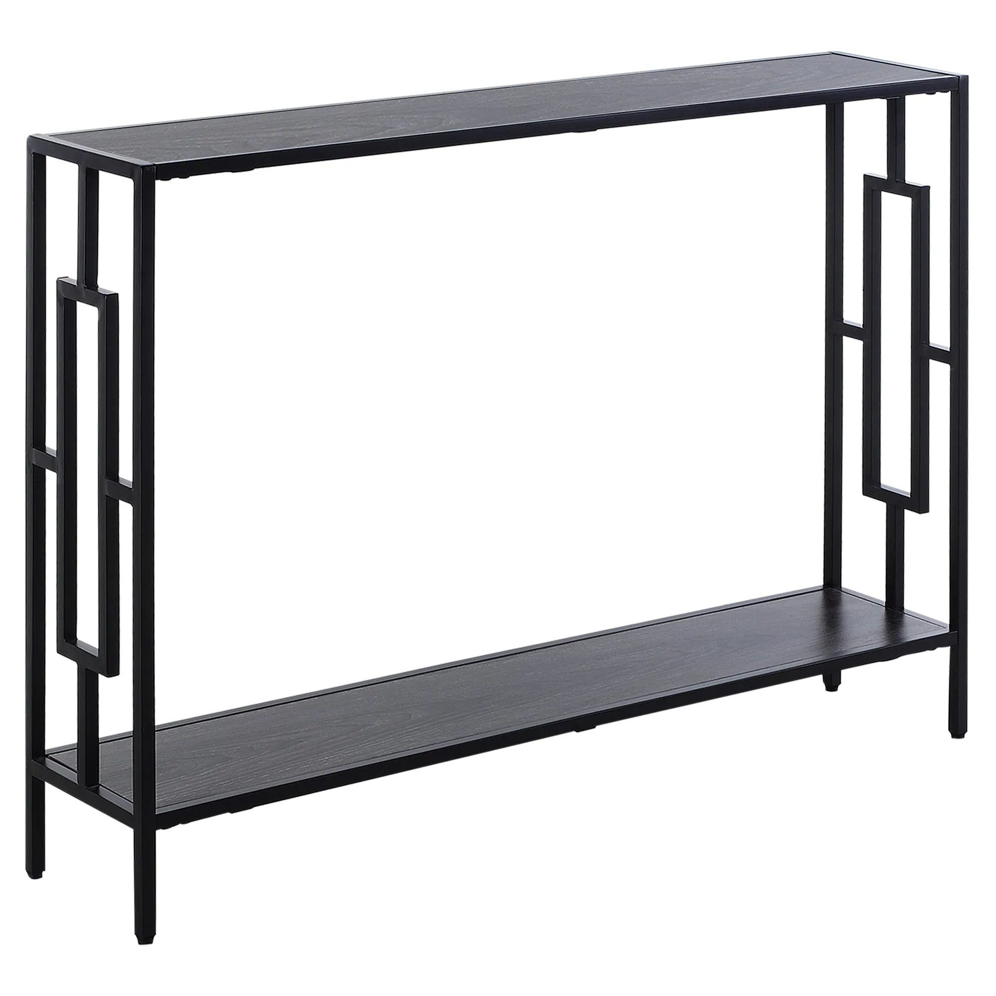 Industrial Console Table with Storage Shelf, Narrow Hallway Dressing Desk with Metal Frame for Living Room, Bedroom, Grey and Black