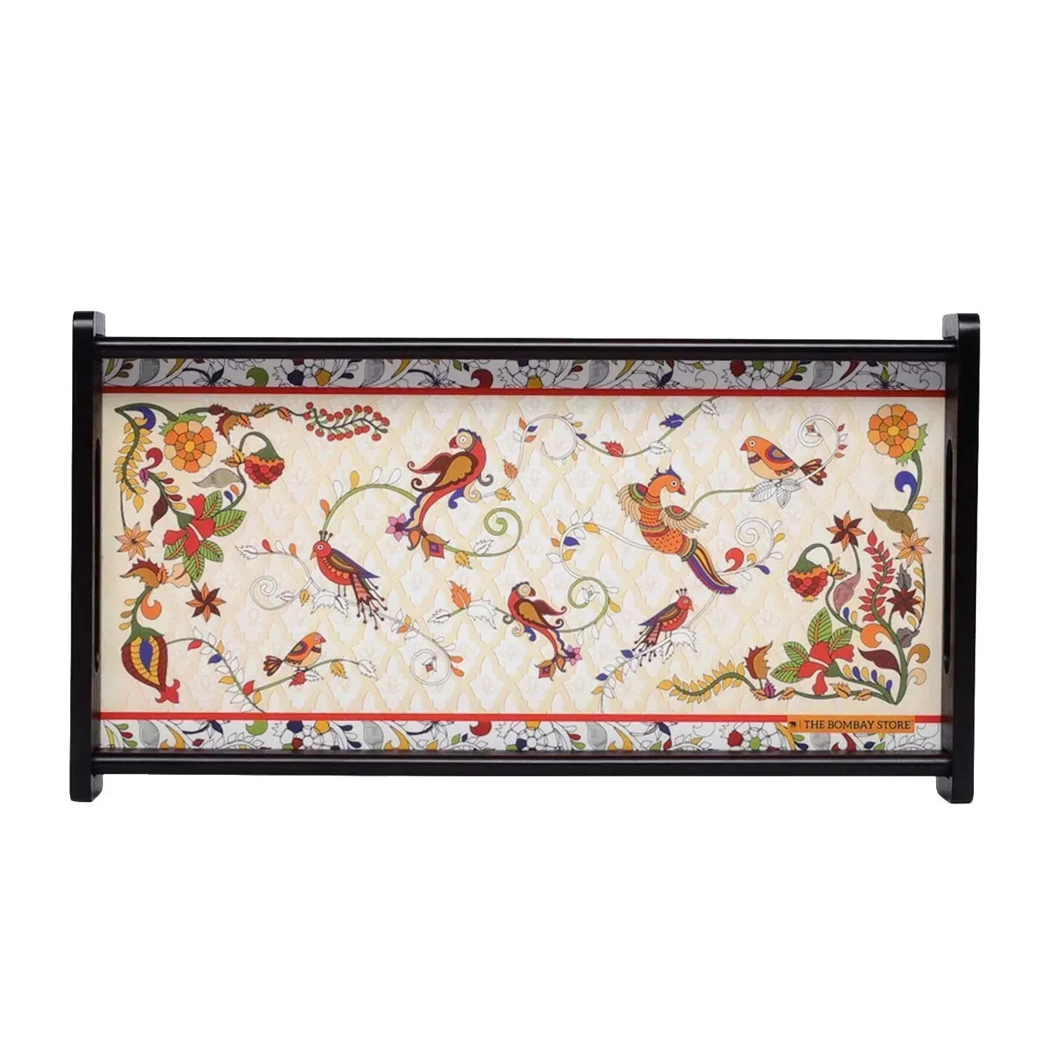 Kalamkari Birds Wooden Tray Small By India Kreations Decor