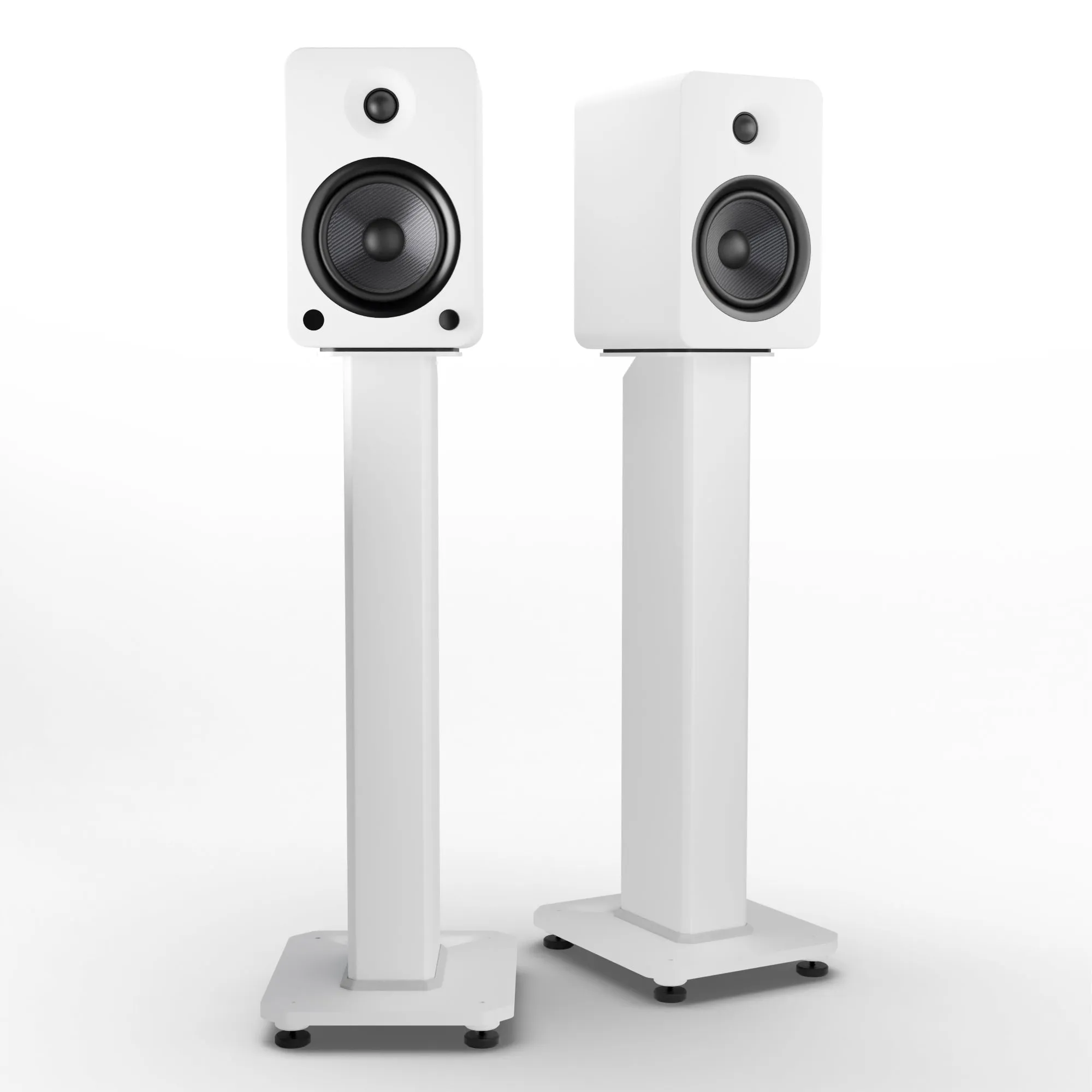 Kanto YU6 200W Powered Bookshelf Speakers with Bluetooth and Phono Preamp - Pair, Matte White with SX26W White Stand Bundle