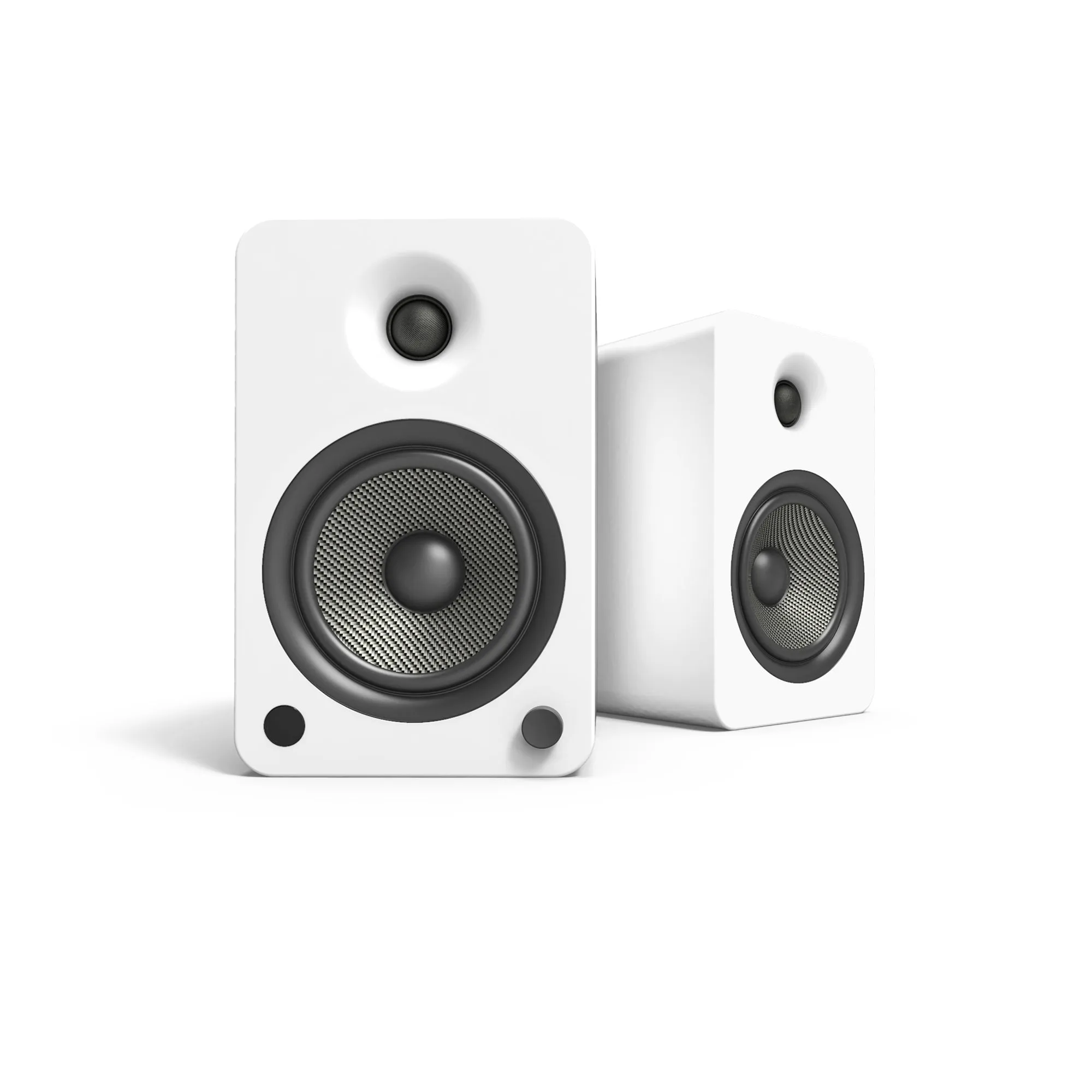 Kanto YU6 200W Powered Bookshelf Speakers with Bluetooth and Phono Preamp - Pair, Matte White with SX26W White Stand Bundle