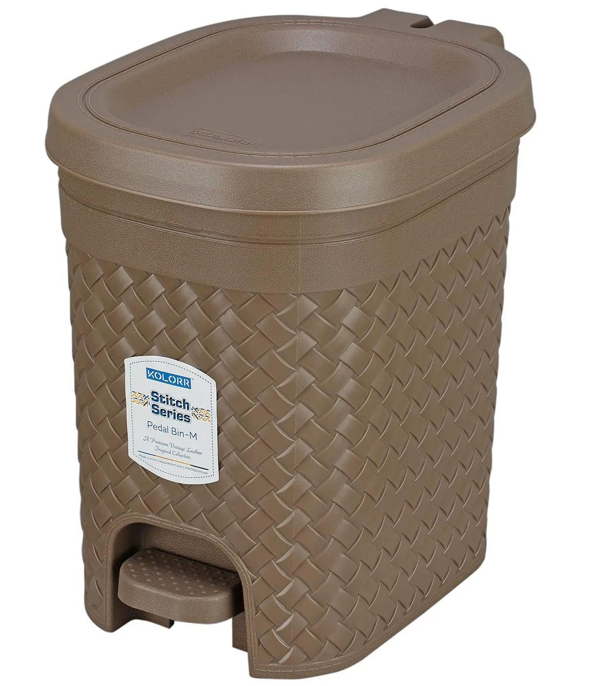 KOLORR Stitch 7 Liters Plastic Pedal Medium Dustbin with Lid and Inner Bucket, Trash Can, Garbage Bin, Waste Bin for Home, Kitchen, Office, School, Bathroom & Washroom - Light Brown