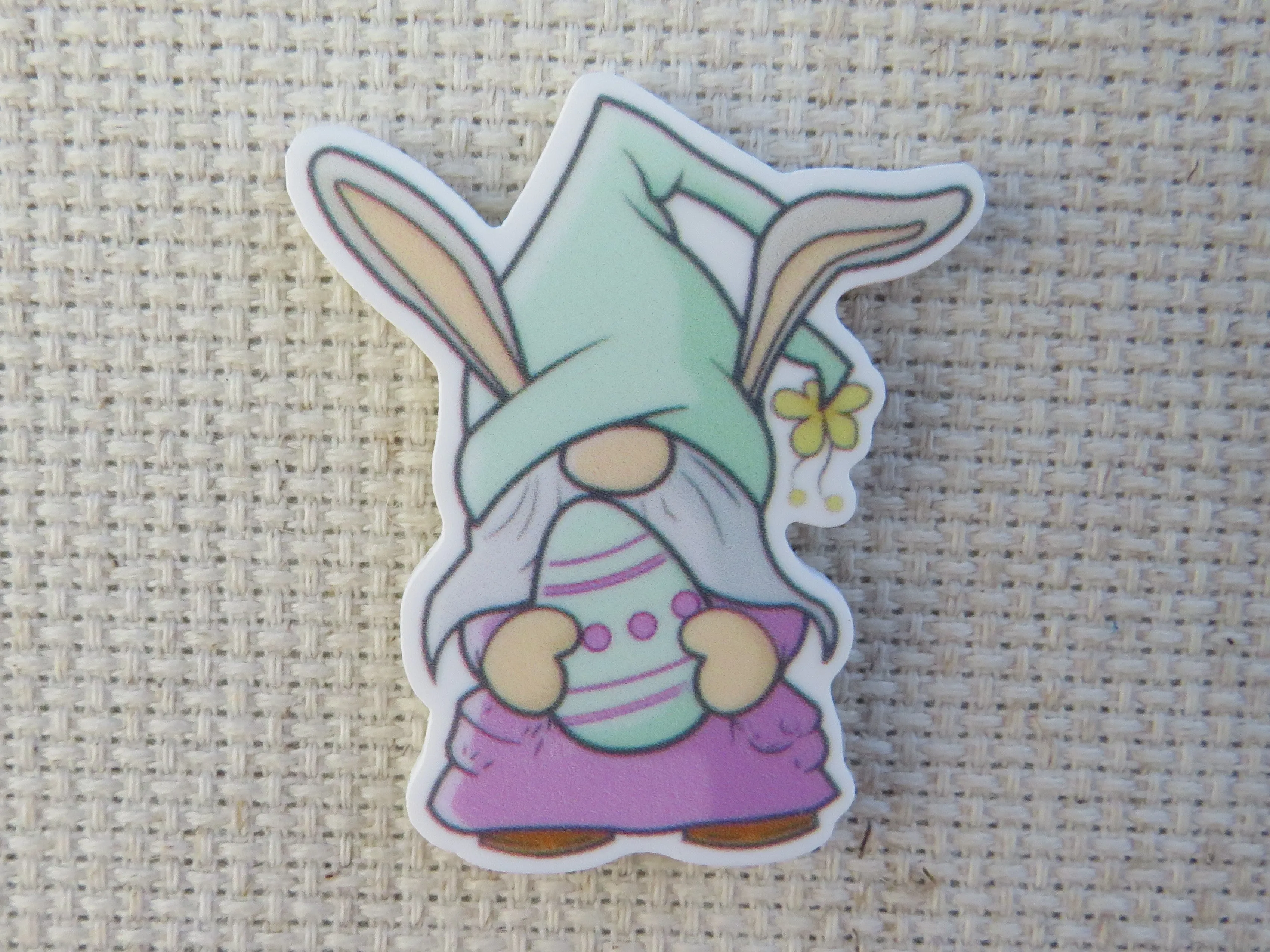 Light Blue and Purple Easter Gnome with a Decorated Egg Needle Minder, Cover Minder, Magnet