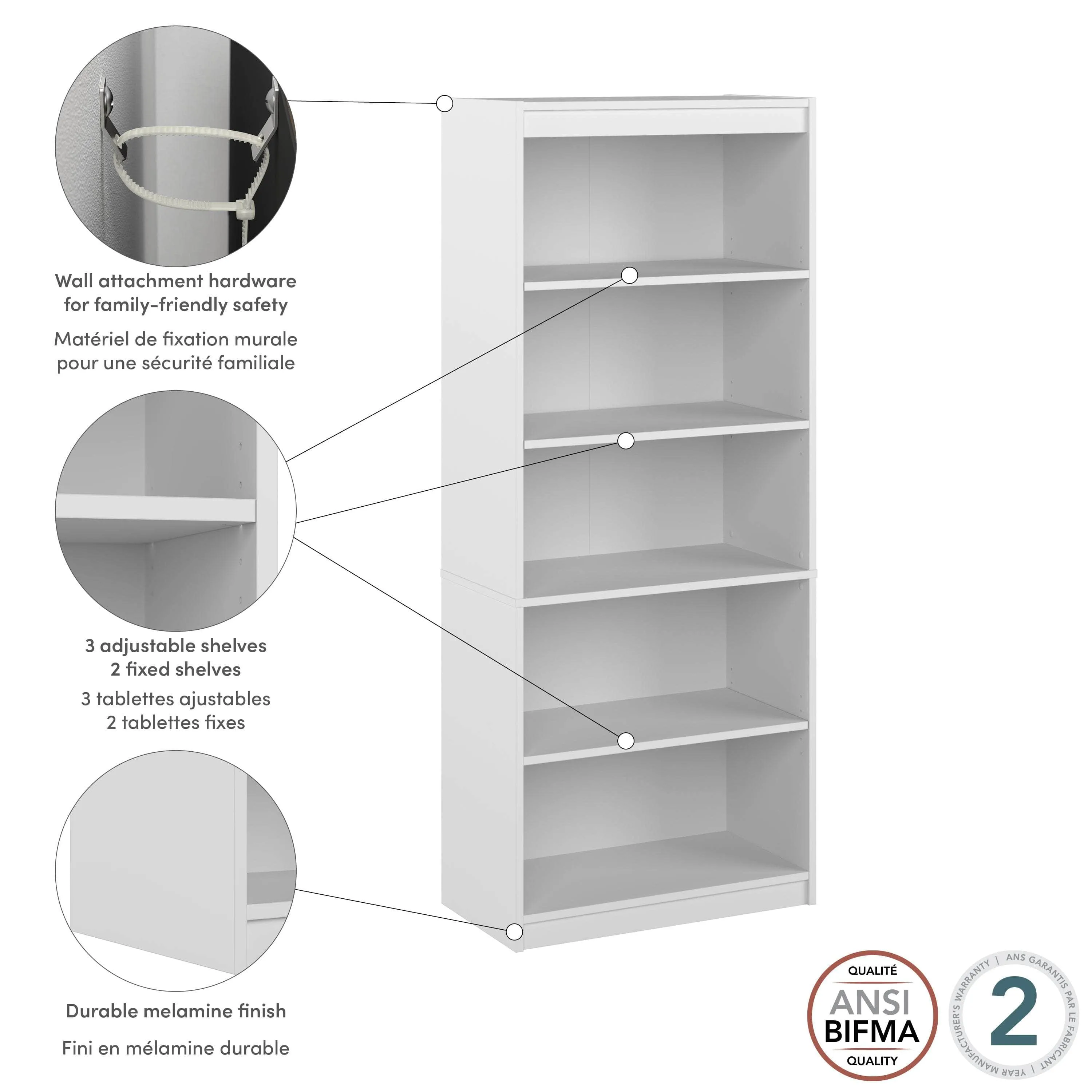 Logan 30W 5 Shelf Bookcase - Available in 4 Colours