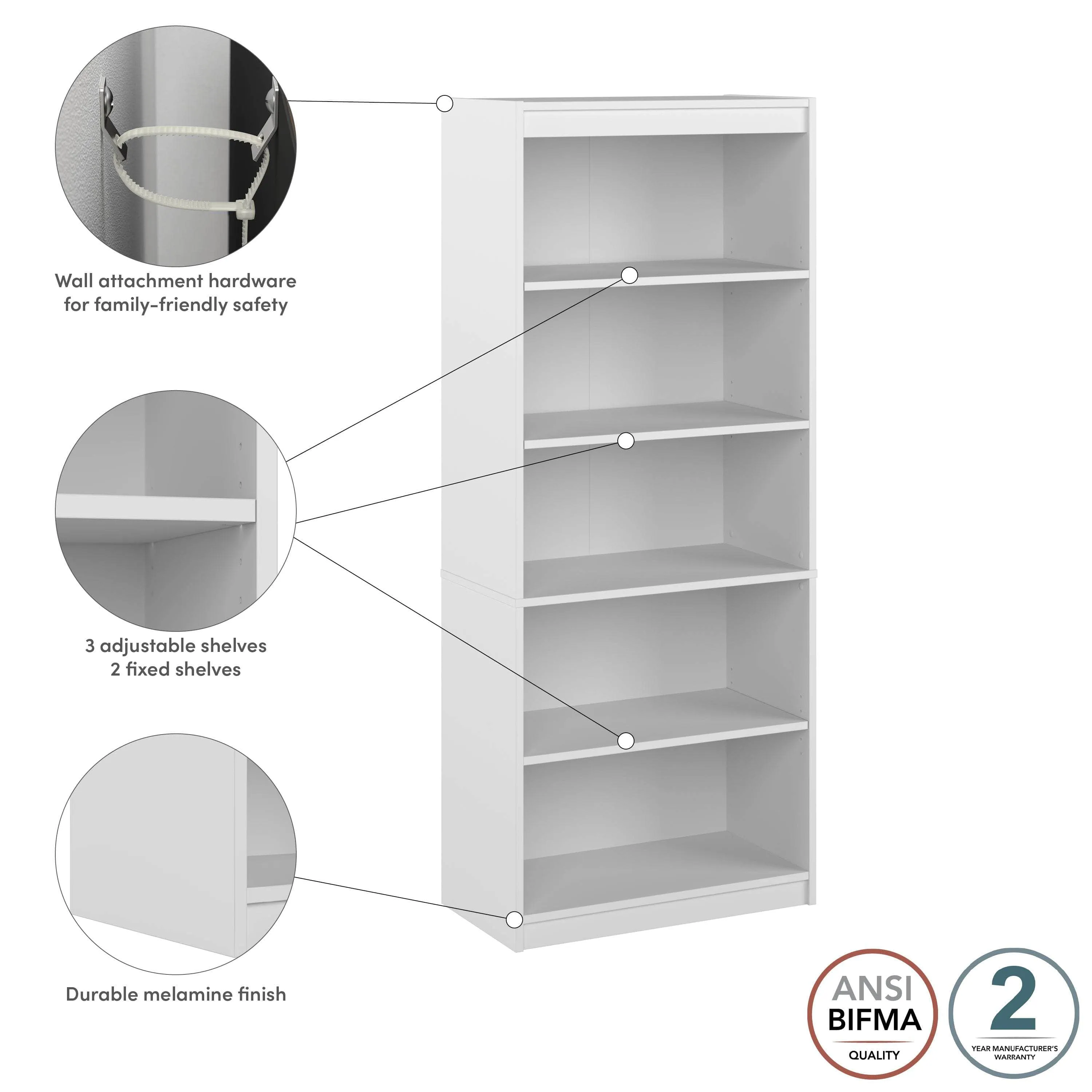 Logan 30W 5 Shelf Bookcase - Available in 4 Colours