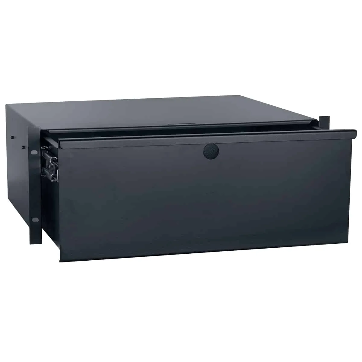 Lowell Mfg Rackmount Utility Drawer with Key Lock, 2U x 14.437inD, 50lbs capacity