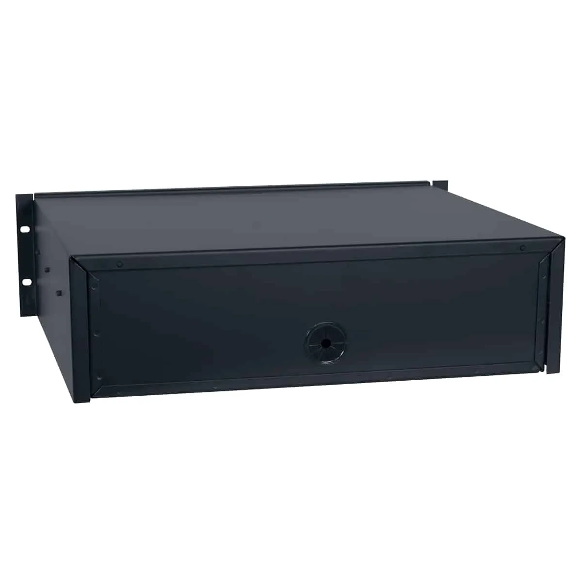 Lowell Mfg Rackmount Utility Drawer with Key Lock, Slam Latch, Mat Liner, 2U x 14.437inD, 50lbs capacity