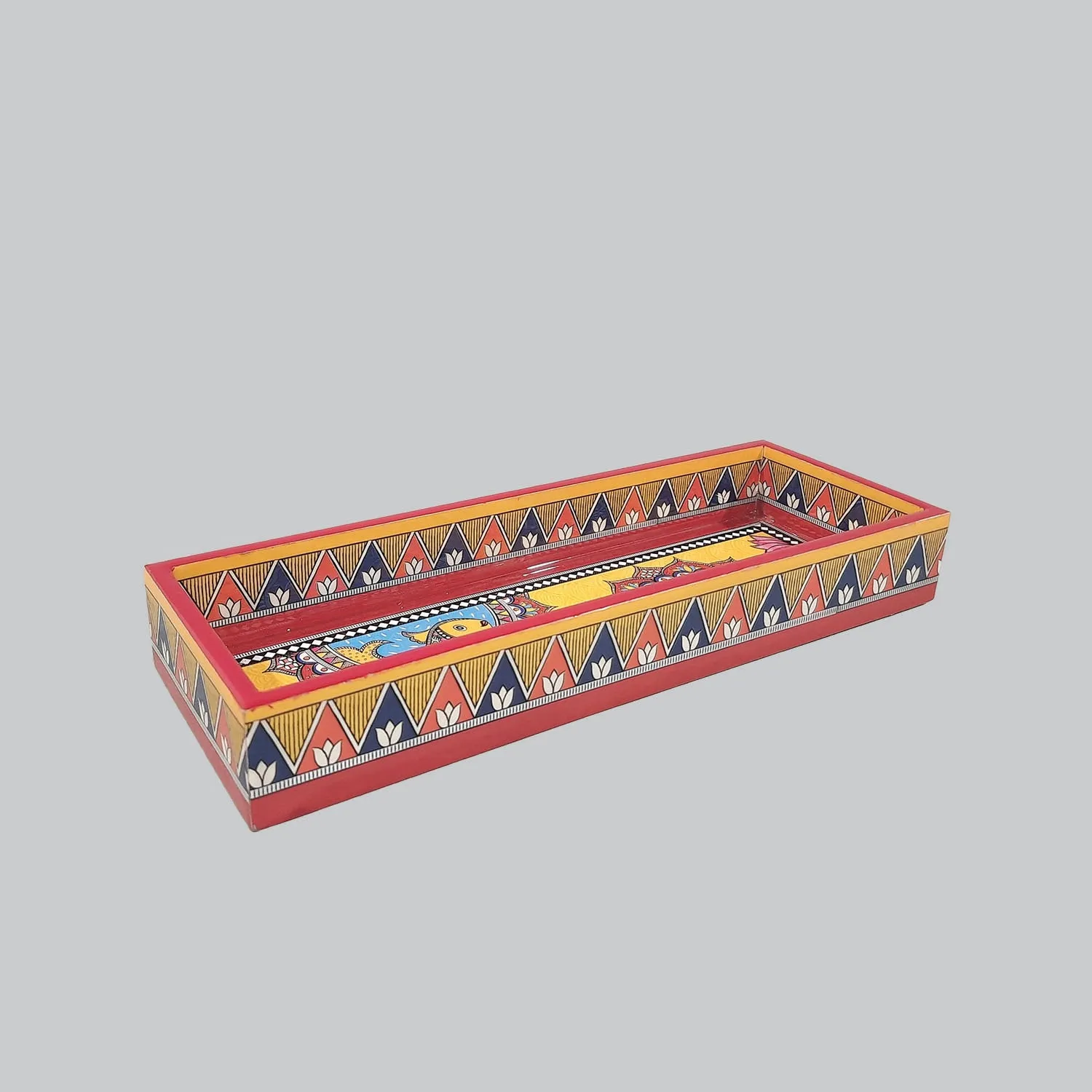 Madhubani Rectangle Enamel Pen Tray