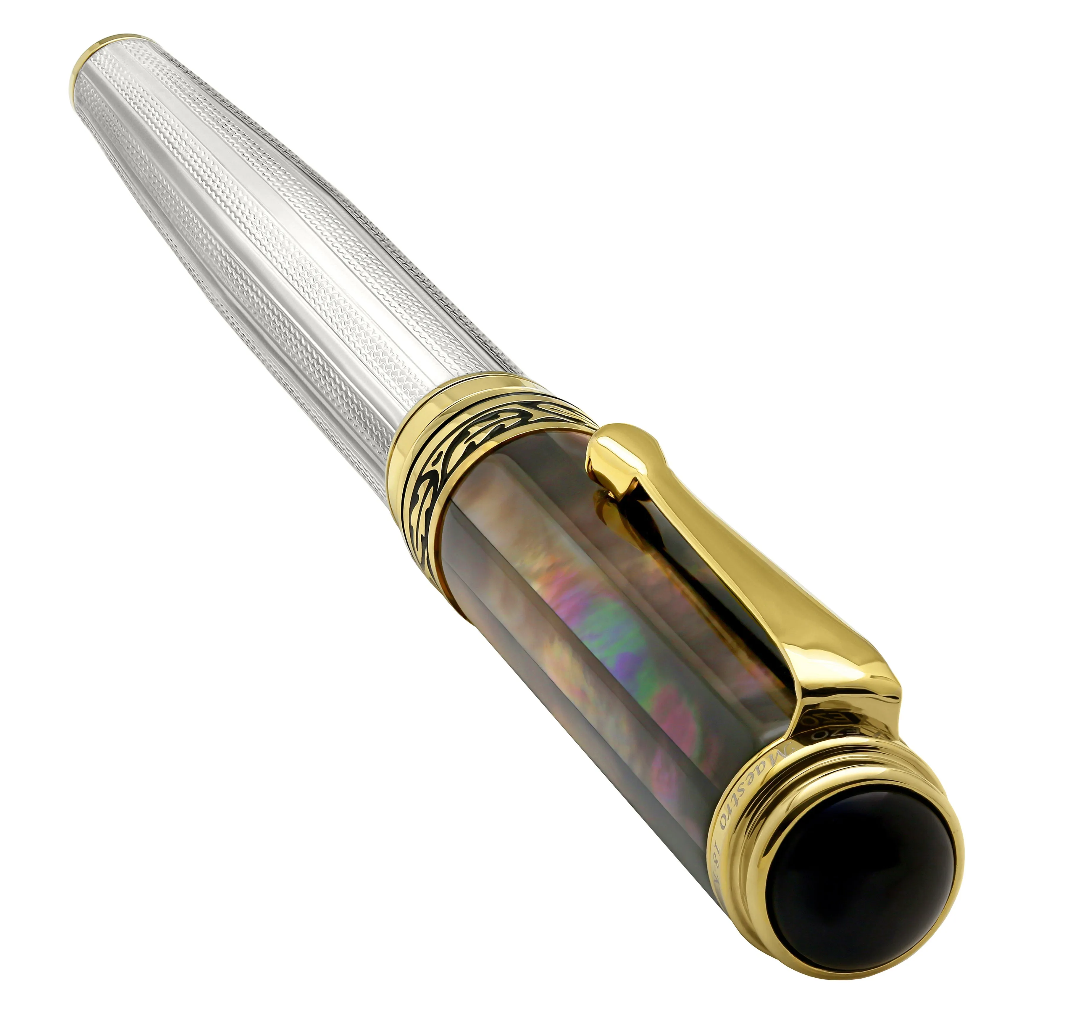 Maestro® 925 Sterling Silver Fountain Pen (Fine Nib) - Tahitian Black Mother of Pearl Cap