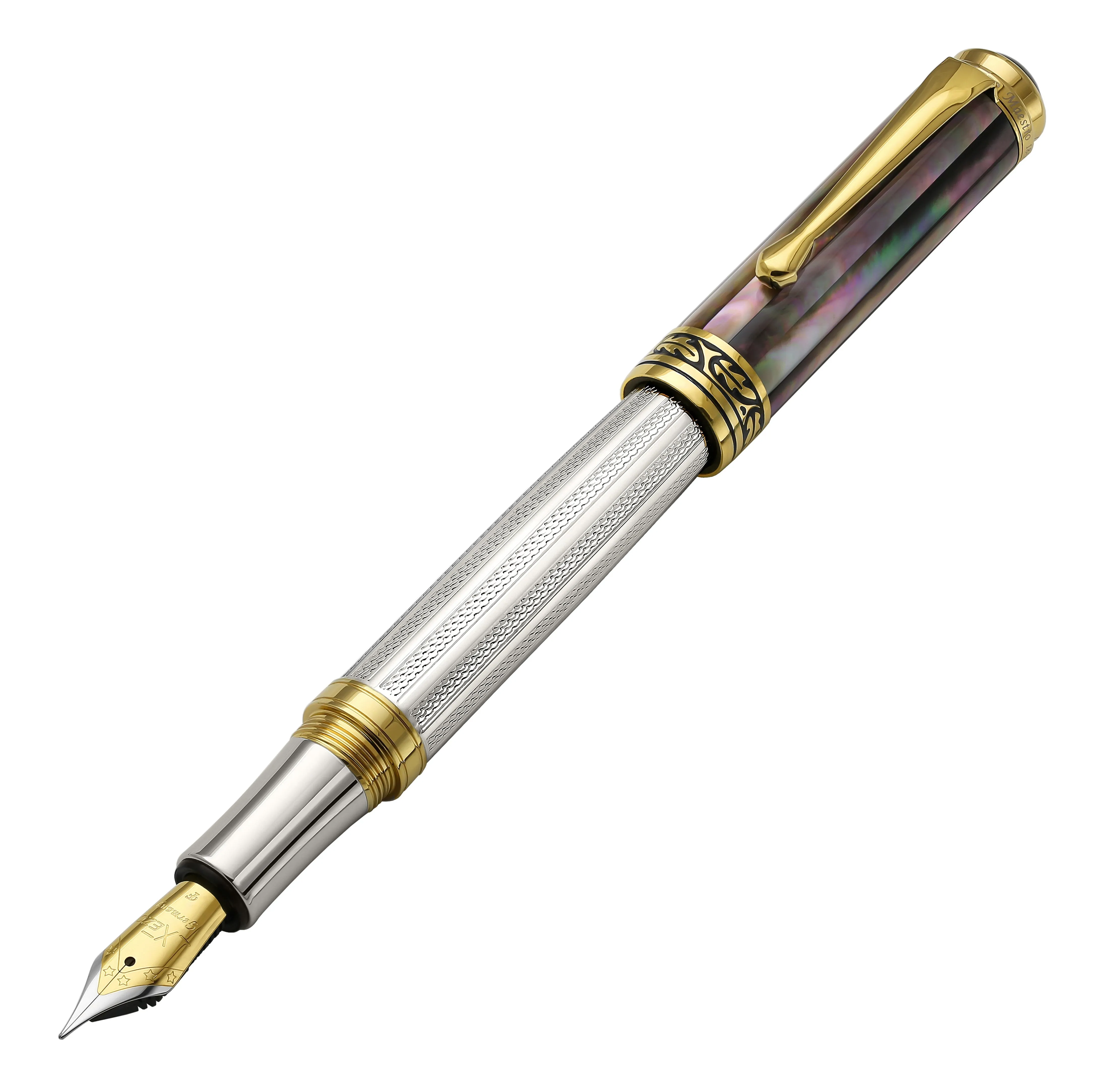 Maestro® 925 Sterling Silver Fountain Pen (Fine Nib) - Tahitian Black Mother of Pearl Cap