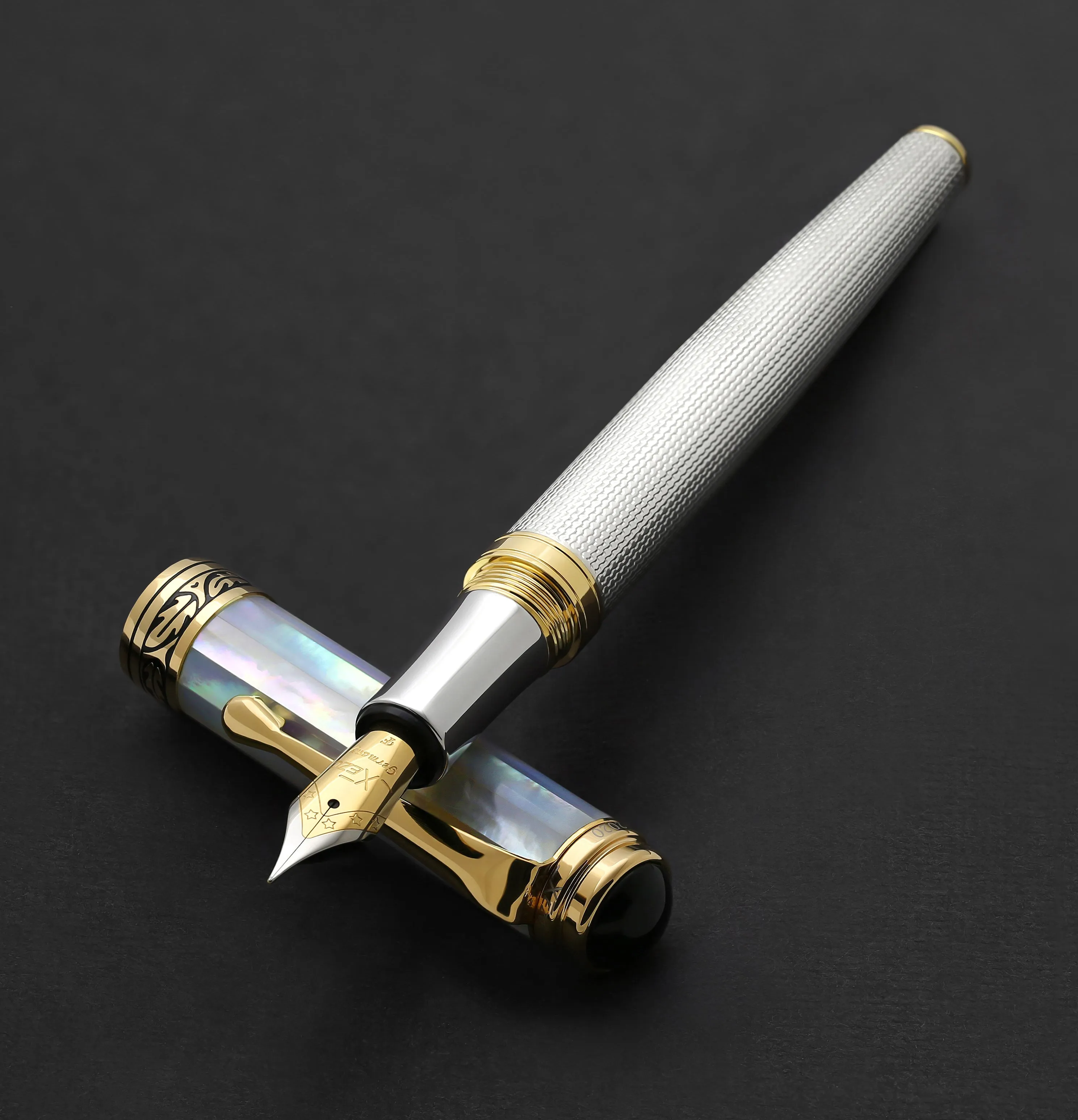 Maestro® 925 Sterling Silver Fountain Pen (Fine Nib) - White Mother of Pearl Cap