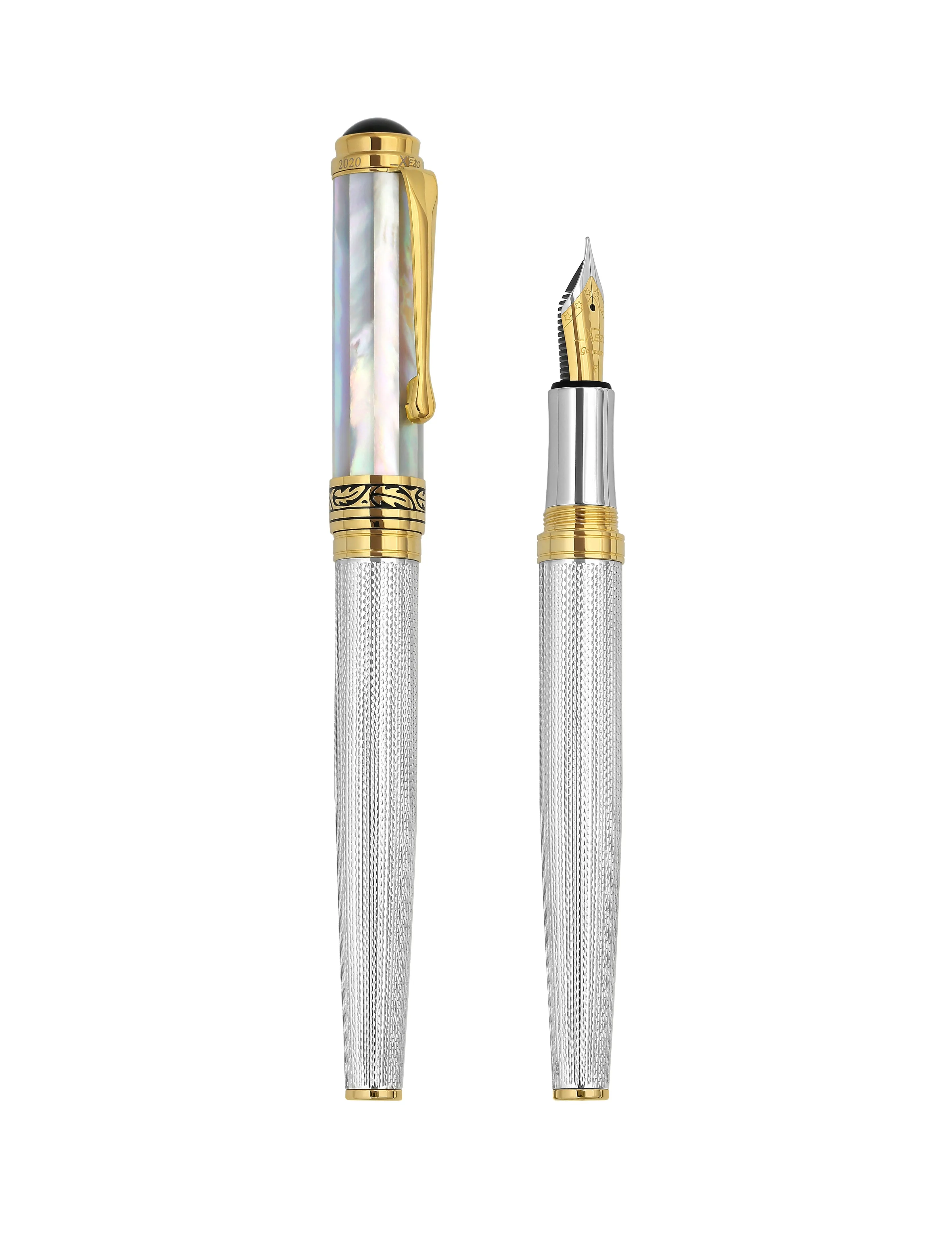 Maestro® 925 Sterling Silver Fountain Pen (Fine Nib) - White Mother of Pearl Cap