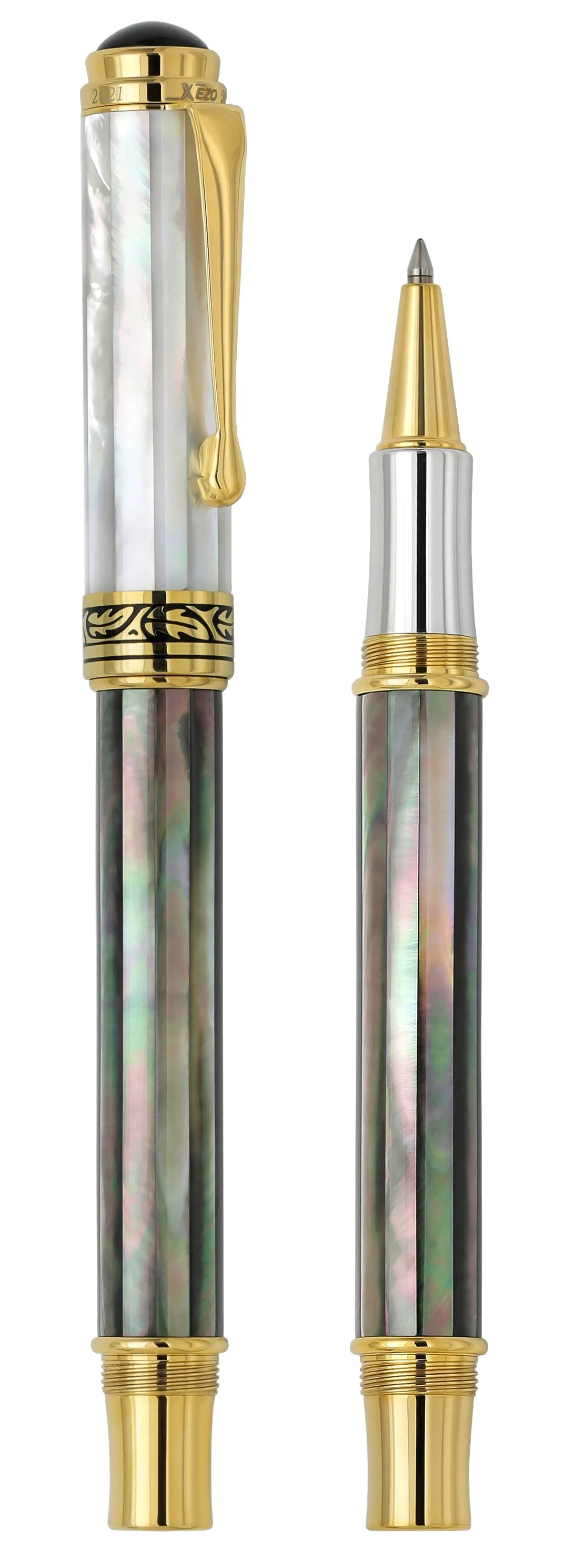 Maestro® Black and White Mother of Pearl Rollerball Pen - 18K Gold Plated