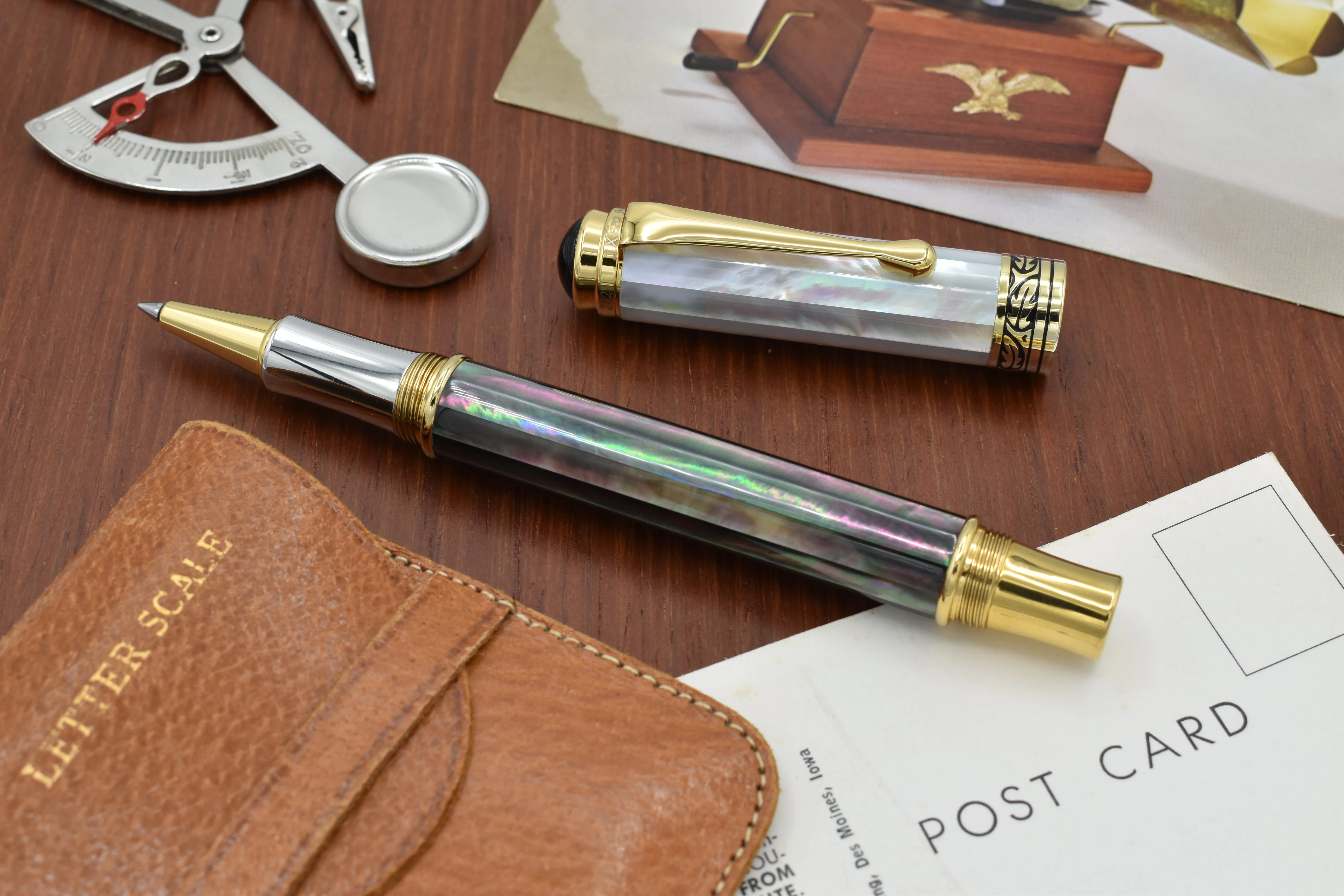 Maestro® Black and White Mother of Pearl Rollerball Pen - 18K Gold Plated