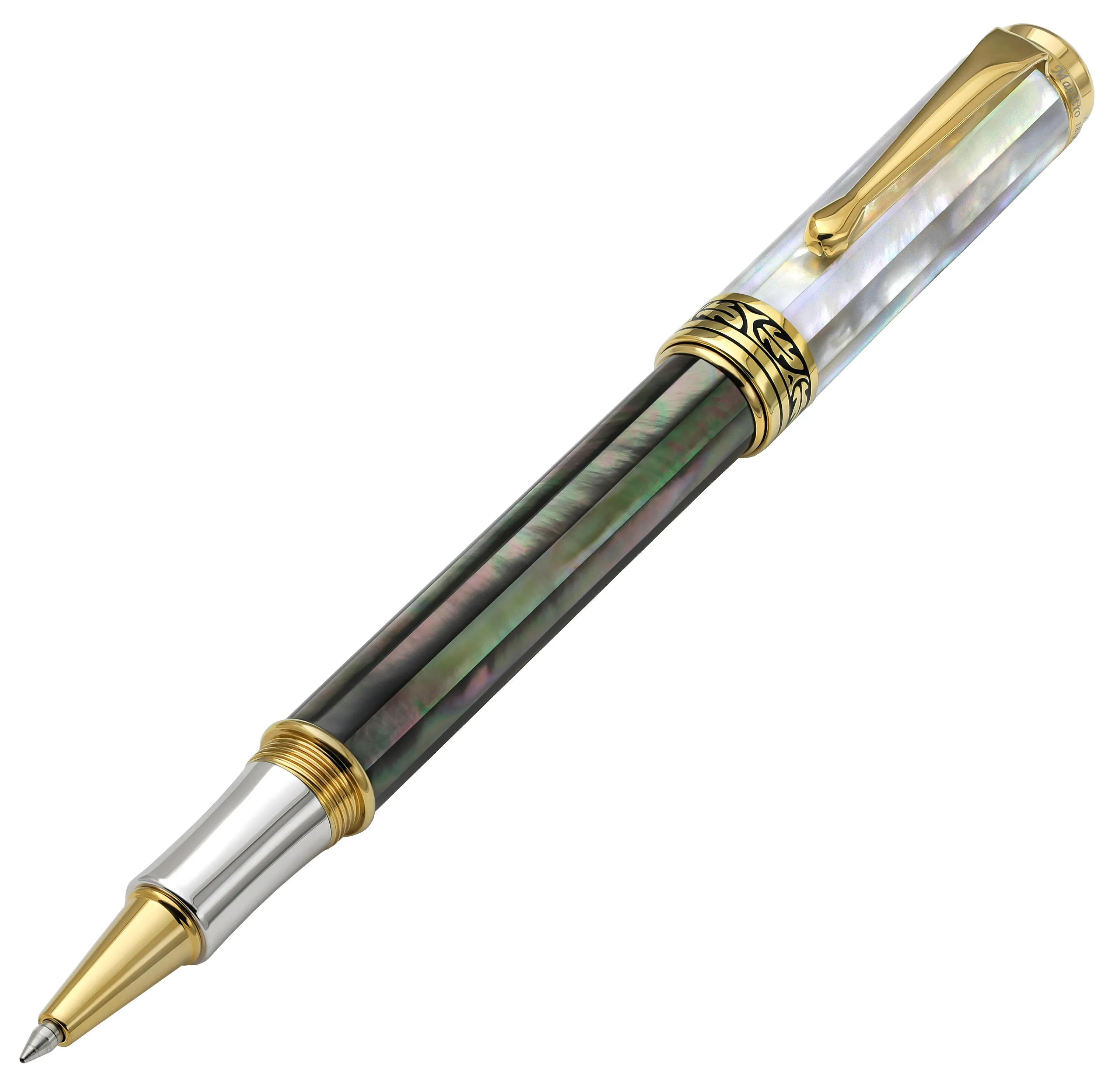 Maestro® Black and White Mother of Pearl Rollerball Pen - 18K Gold Plated