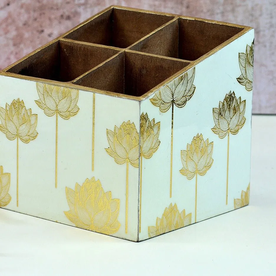 Monochrome Gold Foil Multipurpose MDF Organizer ( 4 Divisions)