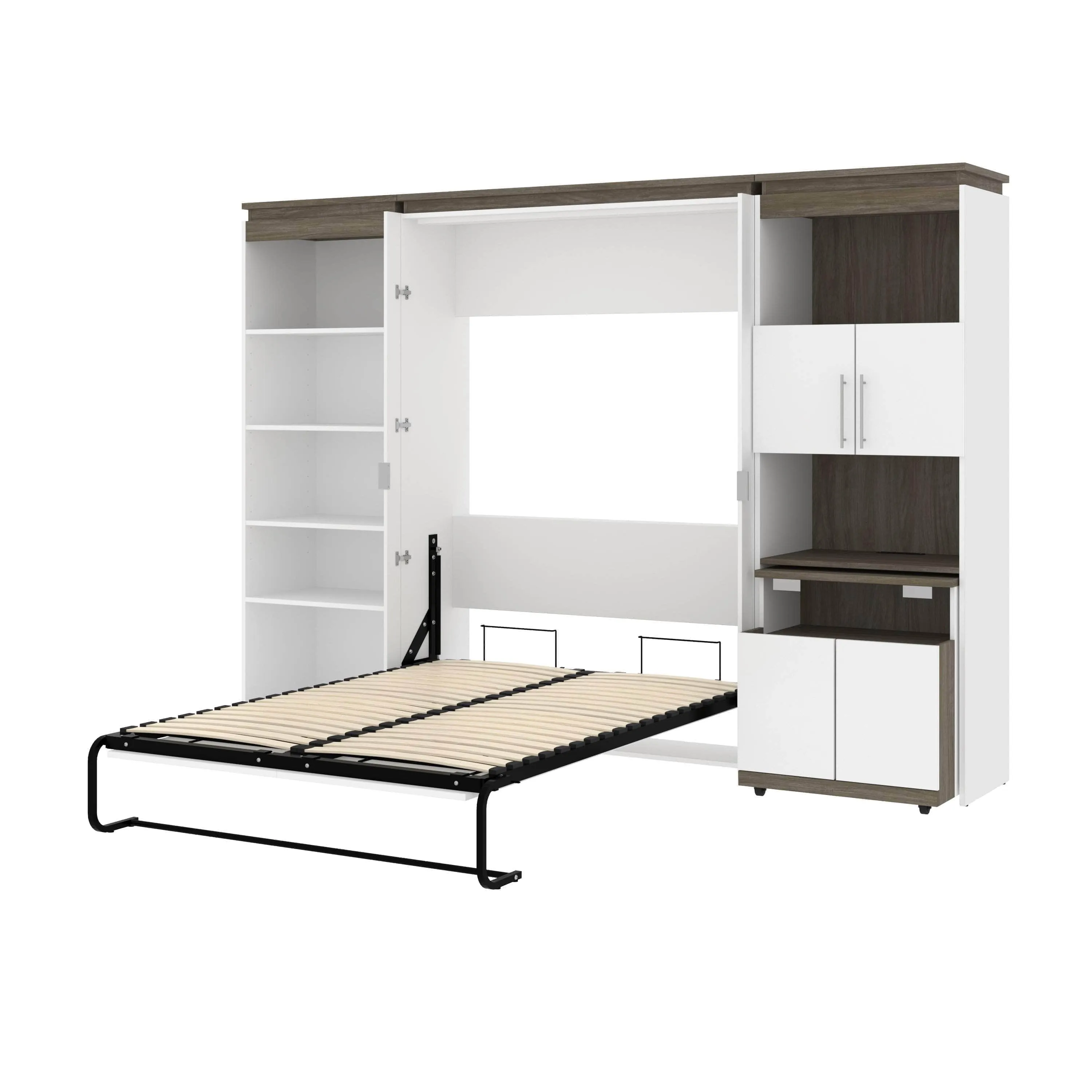 Orion Full Murphy Wall Bed with Shelving and Fold-Out Desk (119W) - Available in 2 Colours