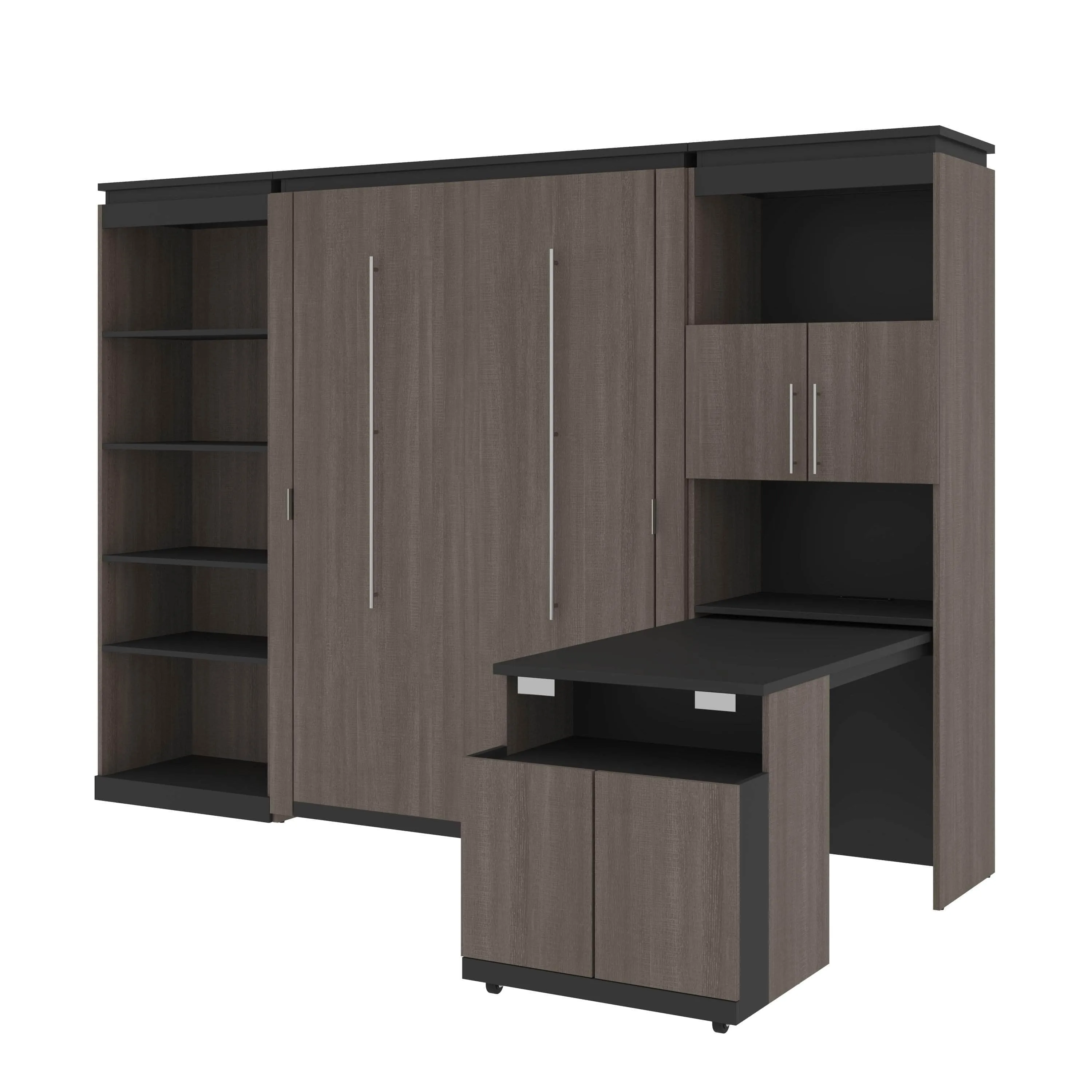 Orion Full Murphy Wall Bed with Shelving and Fold-Out Desk (119W) - Available in 2 Colours