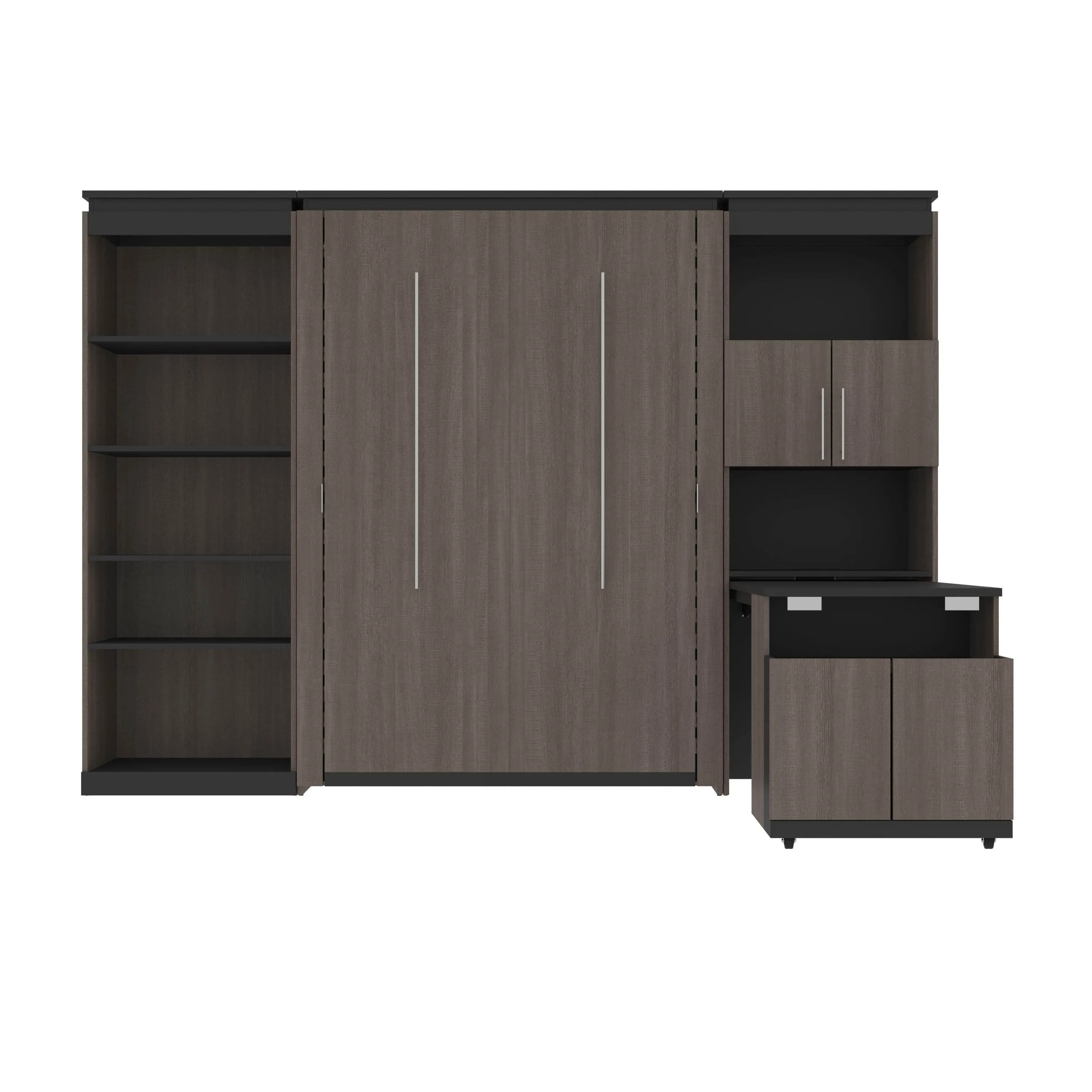 Orion Full Murphy Wall Bed with Shelving and Fold-Out Desk (119W) - Available in 2 Colours