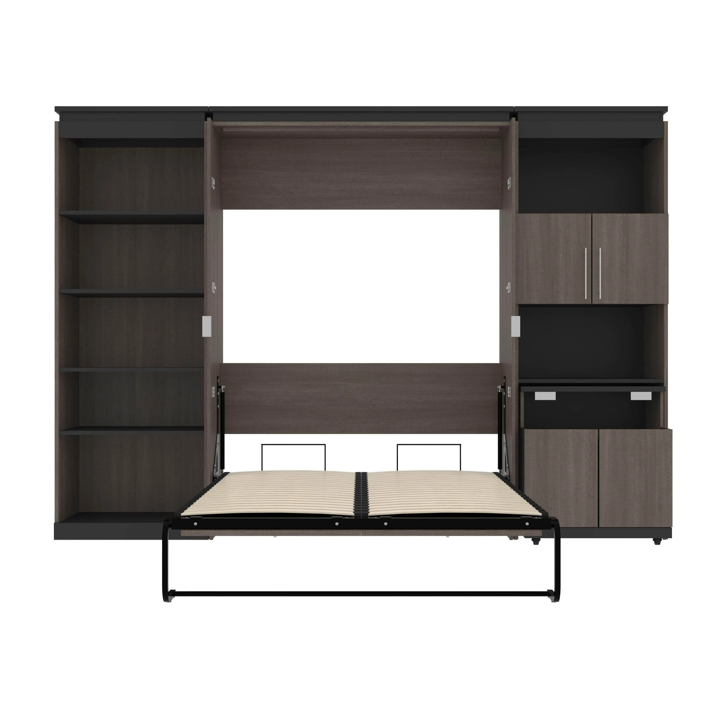 Orion Full Murphy Wall Bed with Shelving and Fold-Out Desk (119W) - Available in 2 Colours