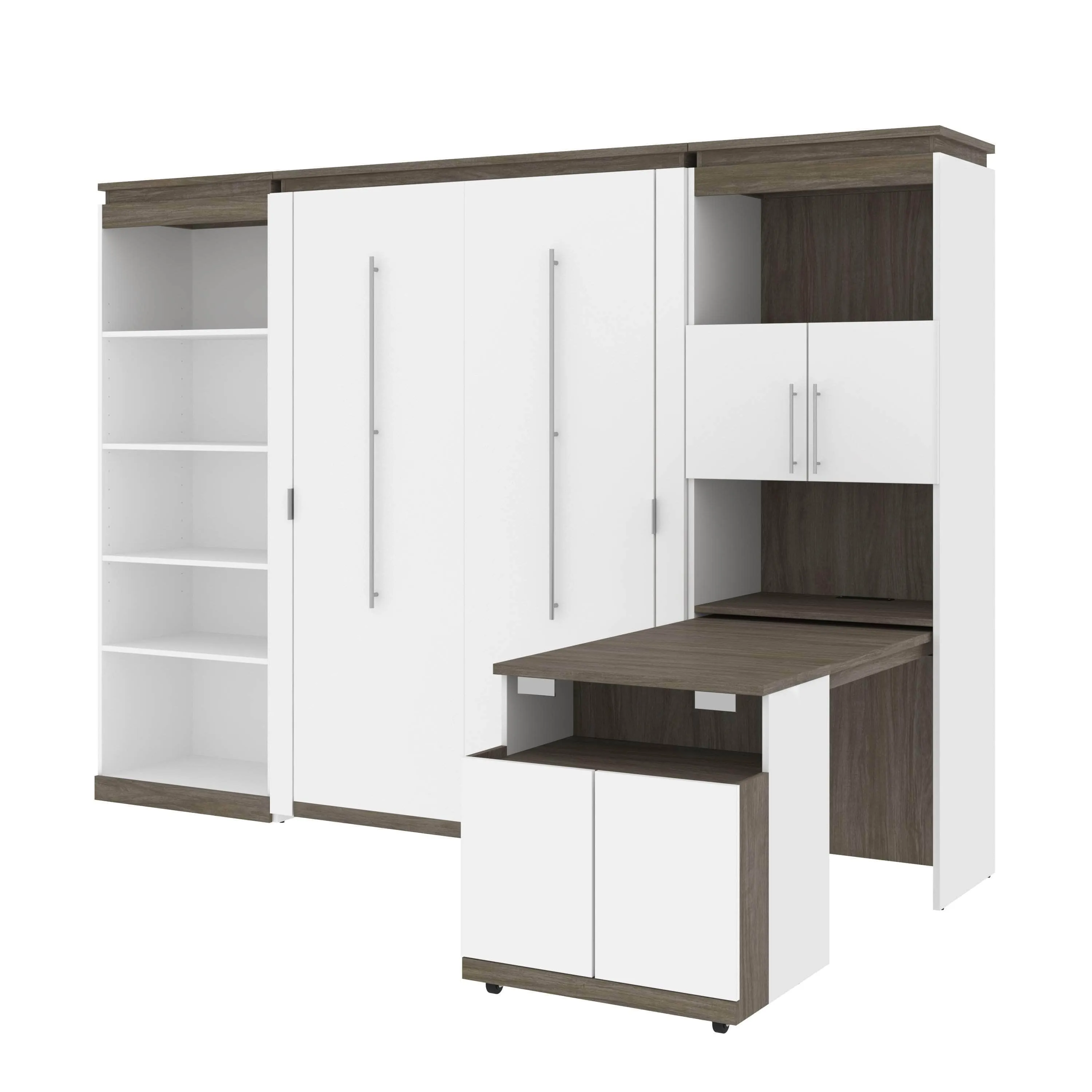 Orion Full Murphy Wall Bed with Shelving and Fold-Out Desk (119W) - Available in 2 Colours