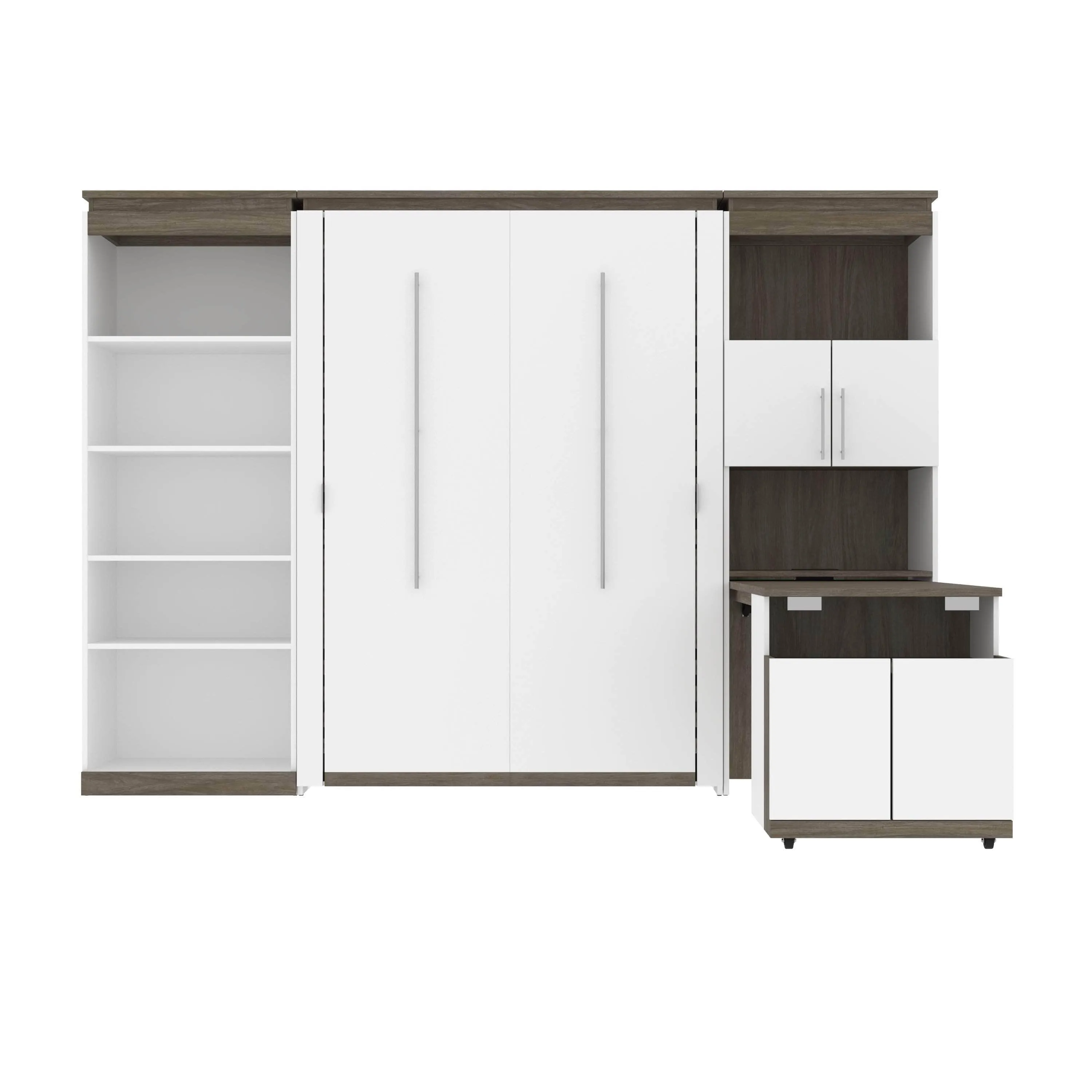 Orion Full Murphy Wall Bed with Shelving and Fold-Out Desk (119W) - Available in 2 Colours