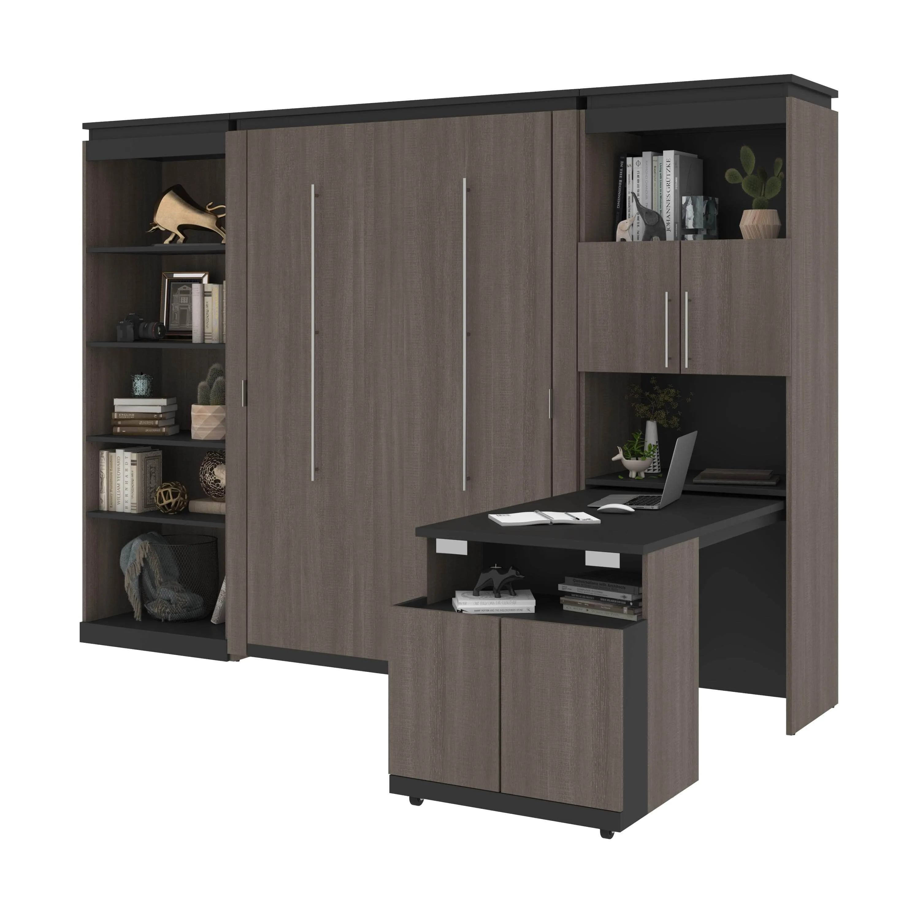 Orion Full Murphy Wall Bed with Shelving and Fold-Out Desk (119W) - Available in 2 Colours