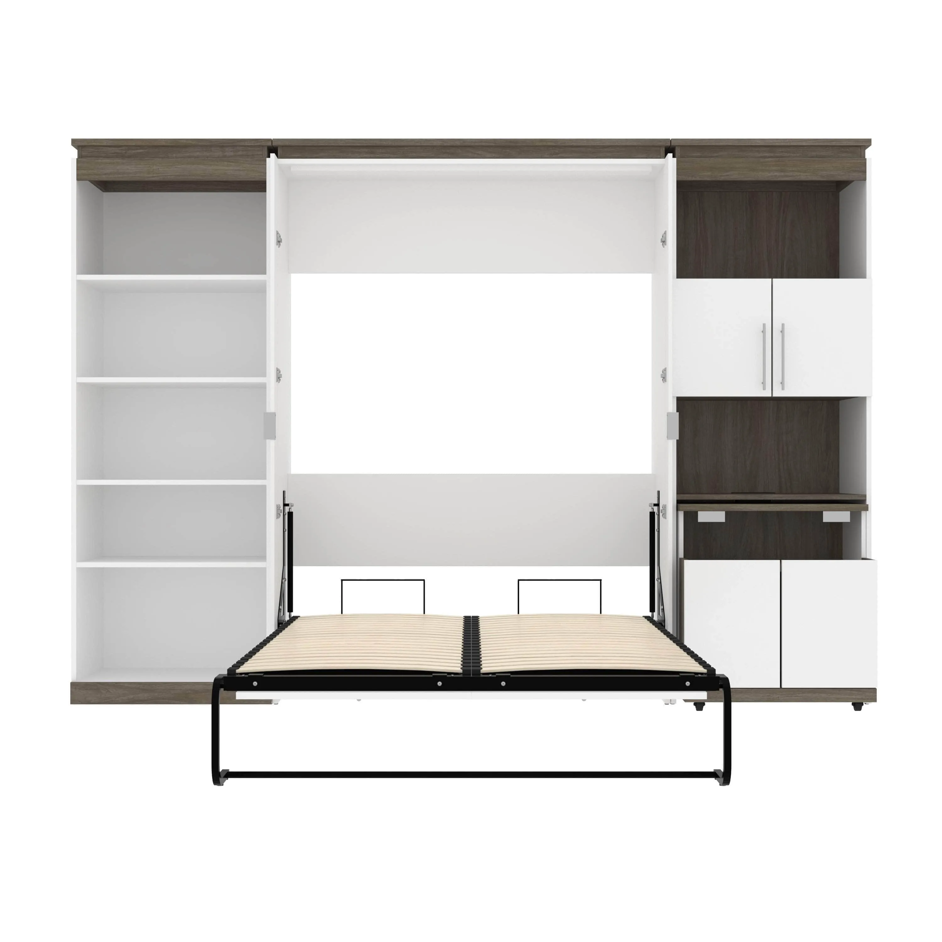 Orion Full Murphy Wall Bed with Shelving and Fold-Out Desk (119W) - Available in 2 Colours