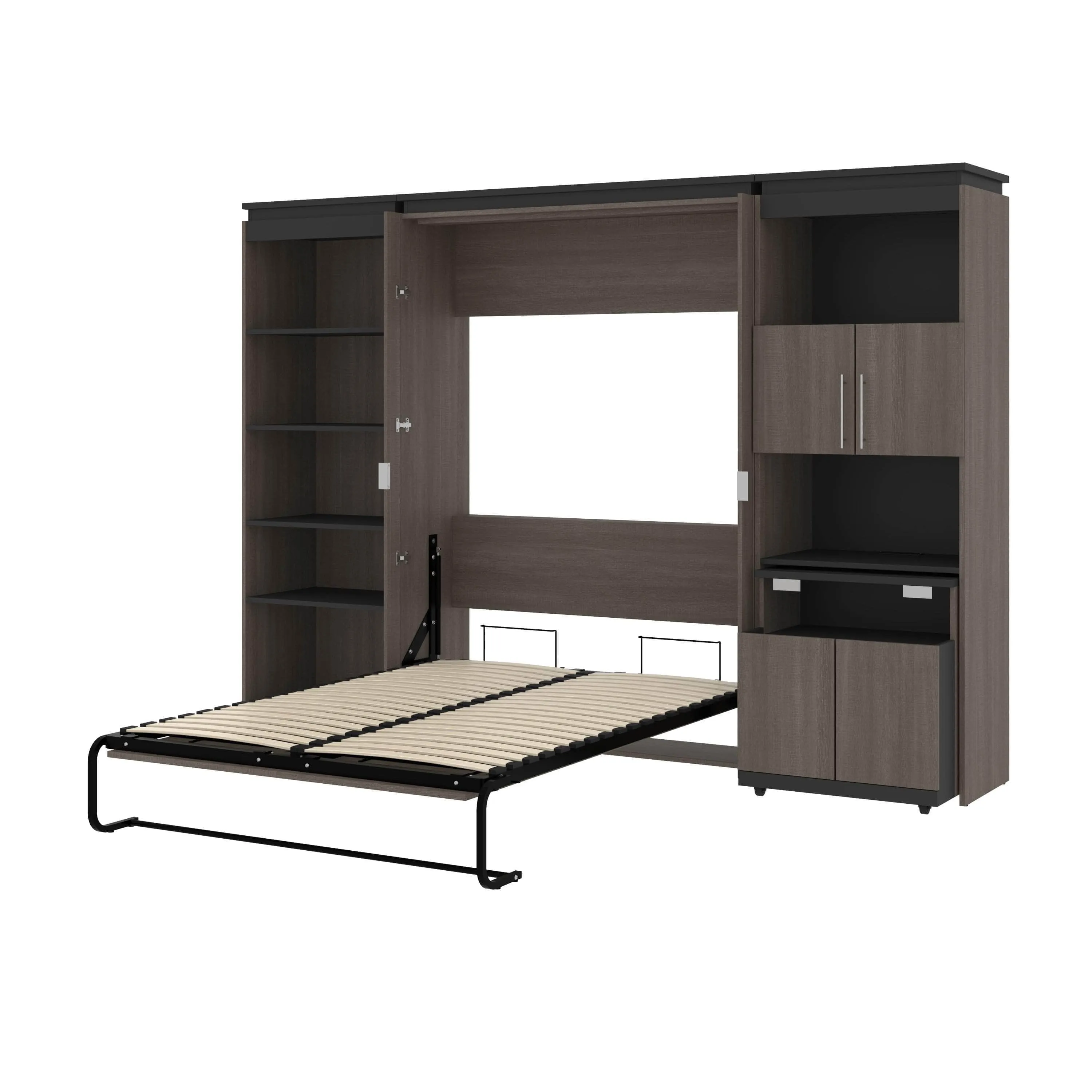 Orion Full Murphy Wall Bed with Shelving and Fold-Out Desk (119W) - Available in 2 Colours