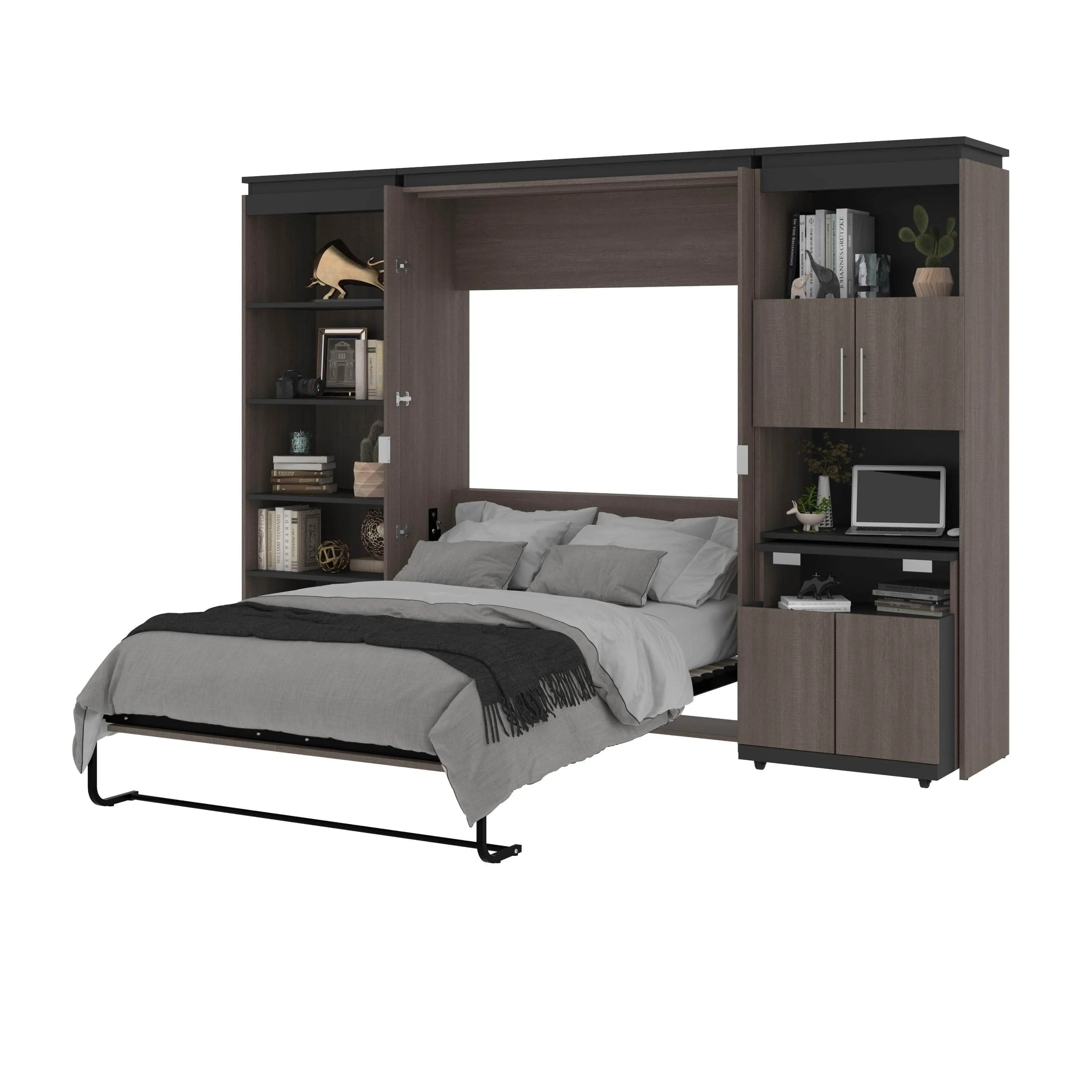 Orion Full Murphy Wall Bed with Shelving and Fold-Out Desk (119W) - Available in 2 Colours