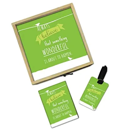 Passport Cover Luggage Tag Wooden Gift Box Set - Always Believe