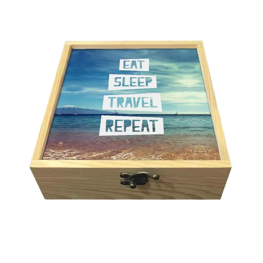 Passport Cover Luggage Tag Wooden Gift Box Set - Eat Sleep Travel Repeat