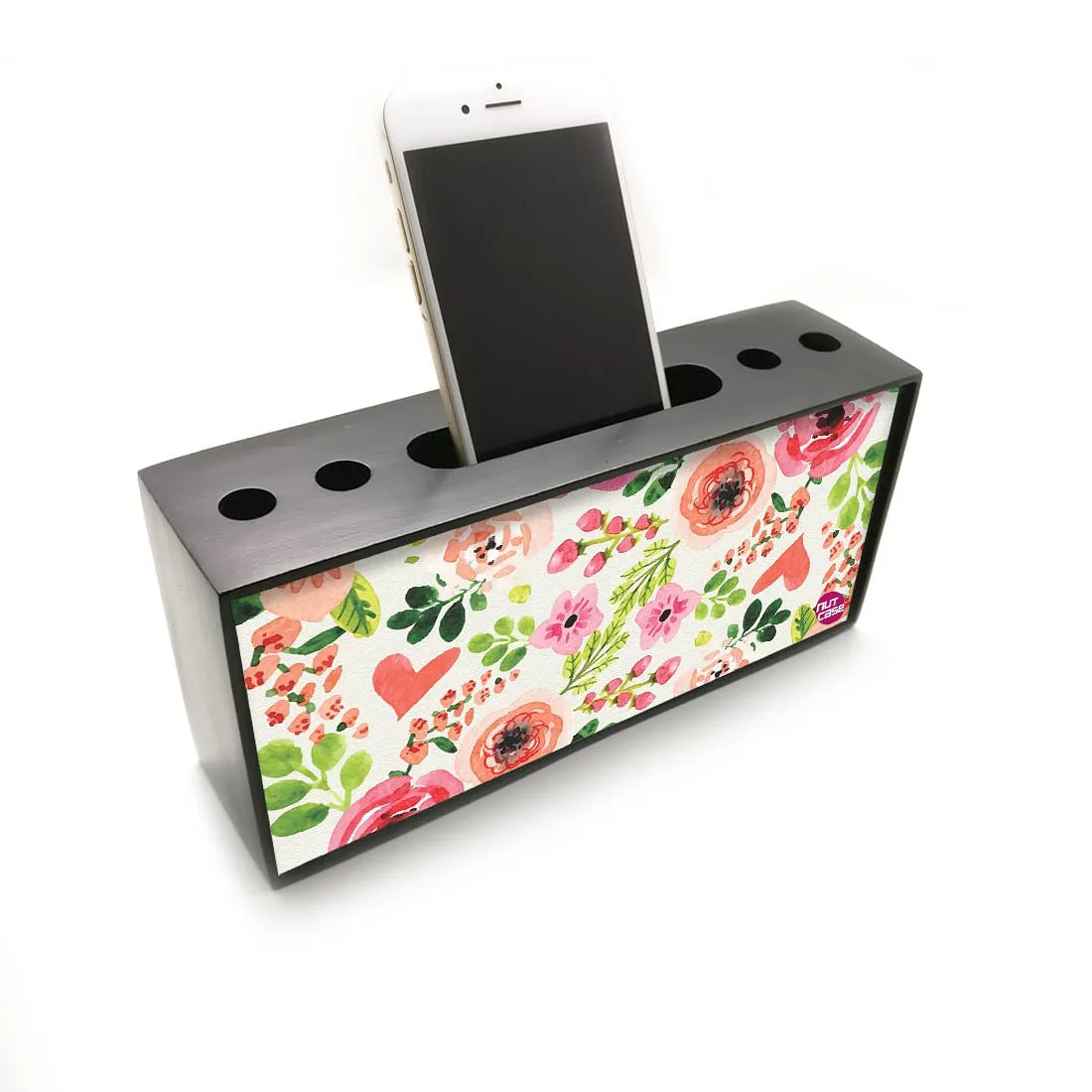 Pen Mobile Stand Holder Desk Organizer - Watercolor Flowers