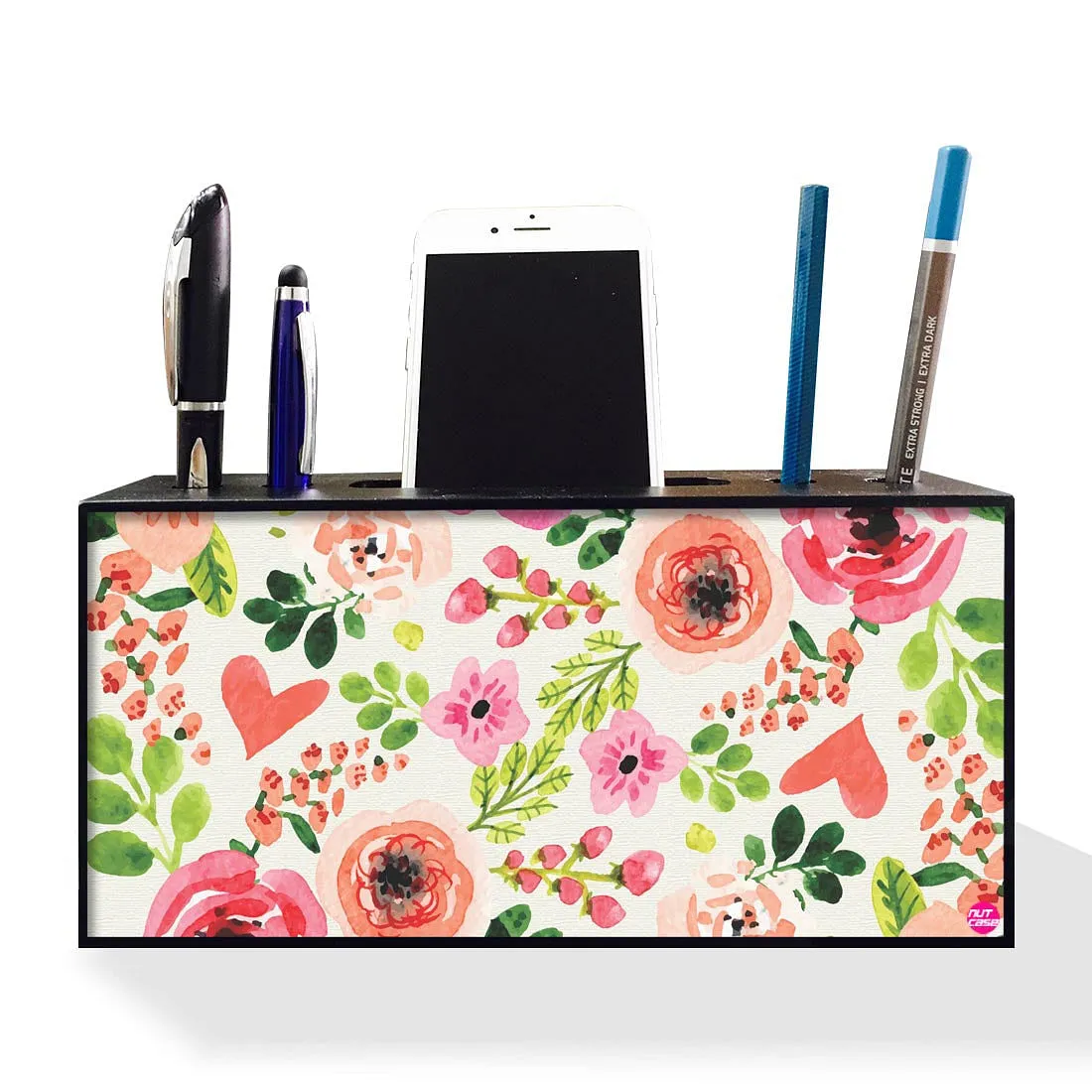 Pen Mobile Stand Holder Desk Organizer - Watercolor Flowers