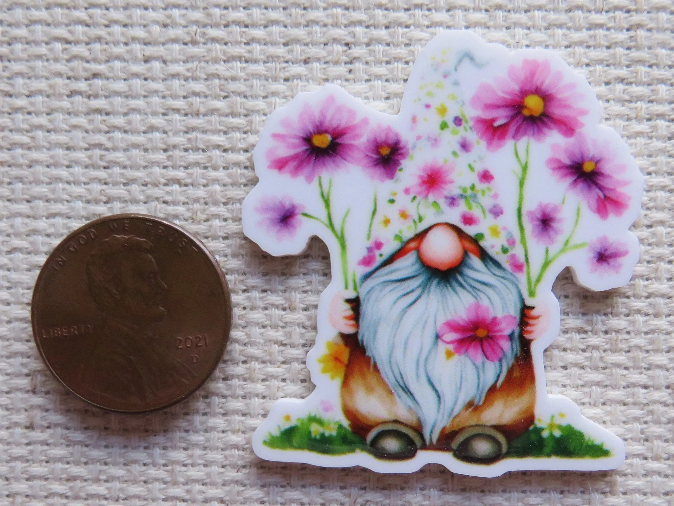 Pink Flower Gnome Needle Minder, Cover Minder, Magnet