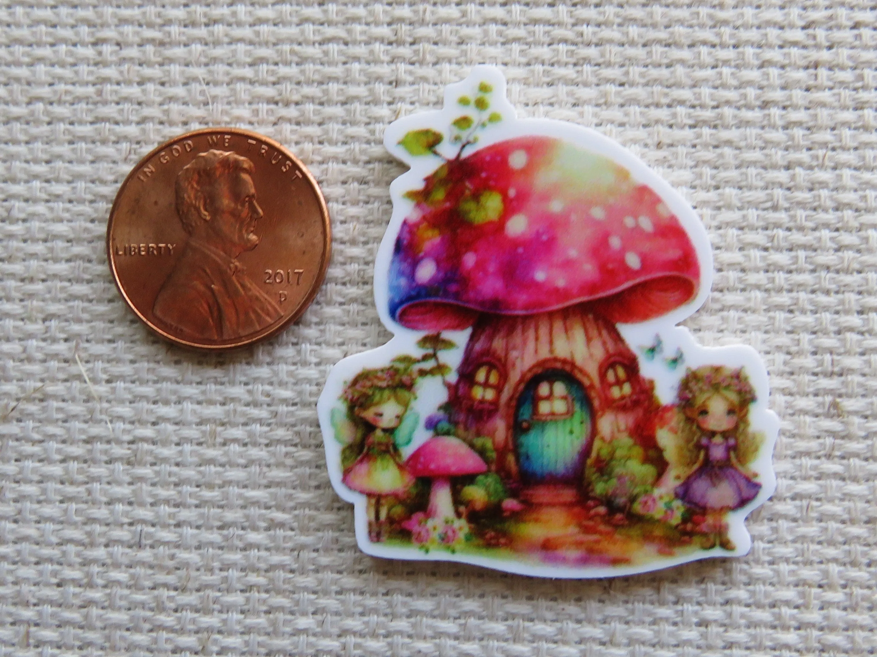 Pink Mushroom House Needle Minder, Cover Minder, Magnet