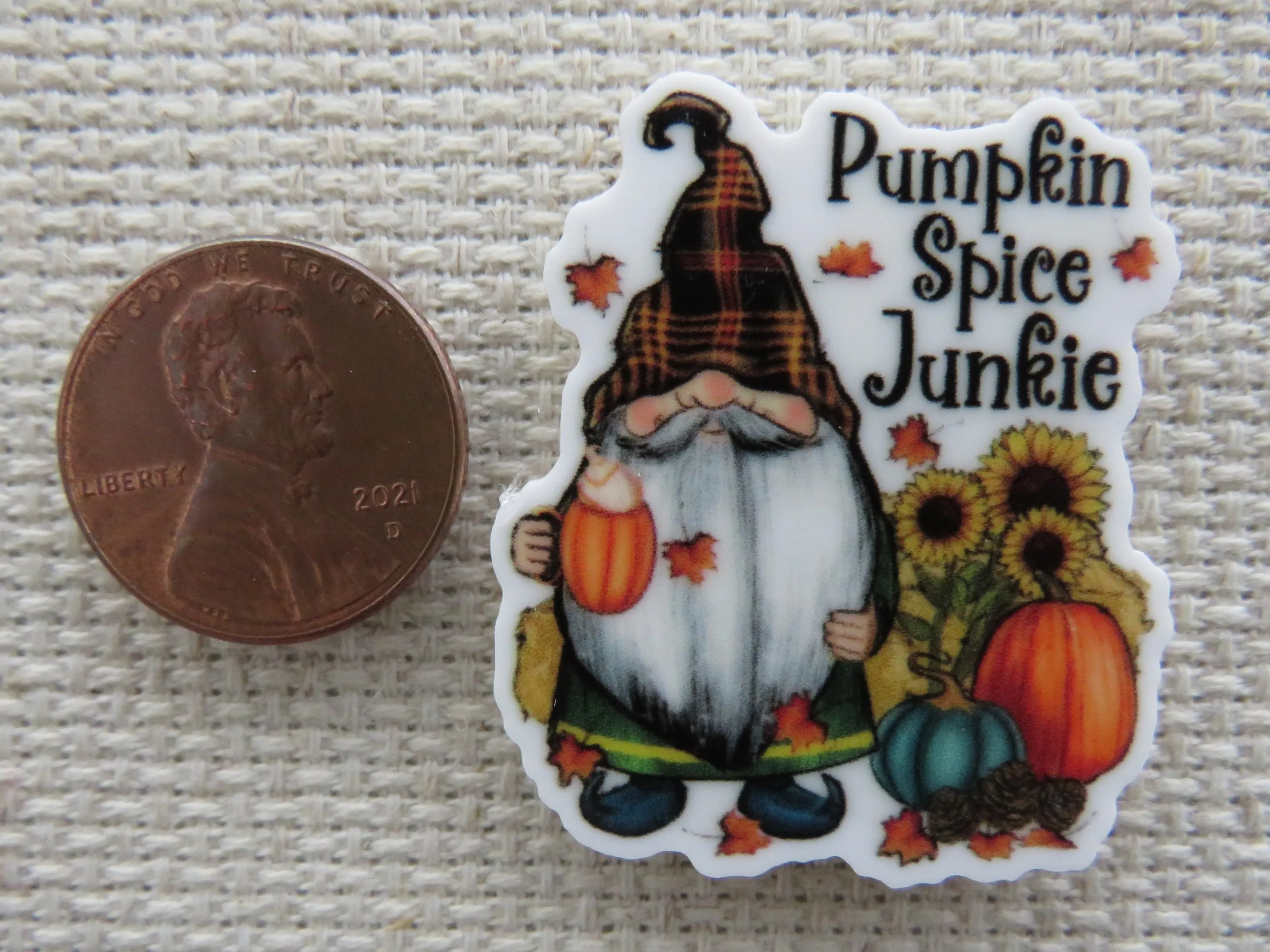 Pumpkin Spice Junkie Gnome Needle Minder, Cover Minder, Magnet