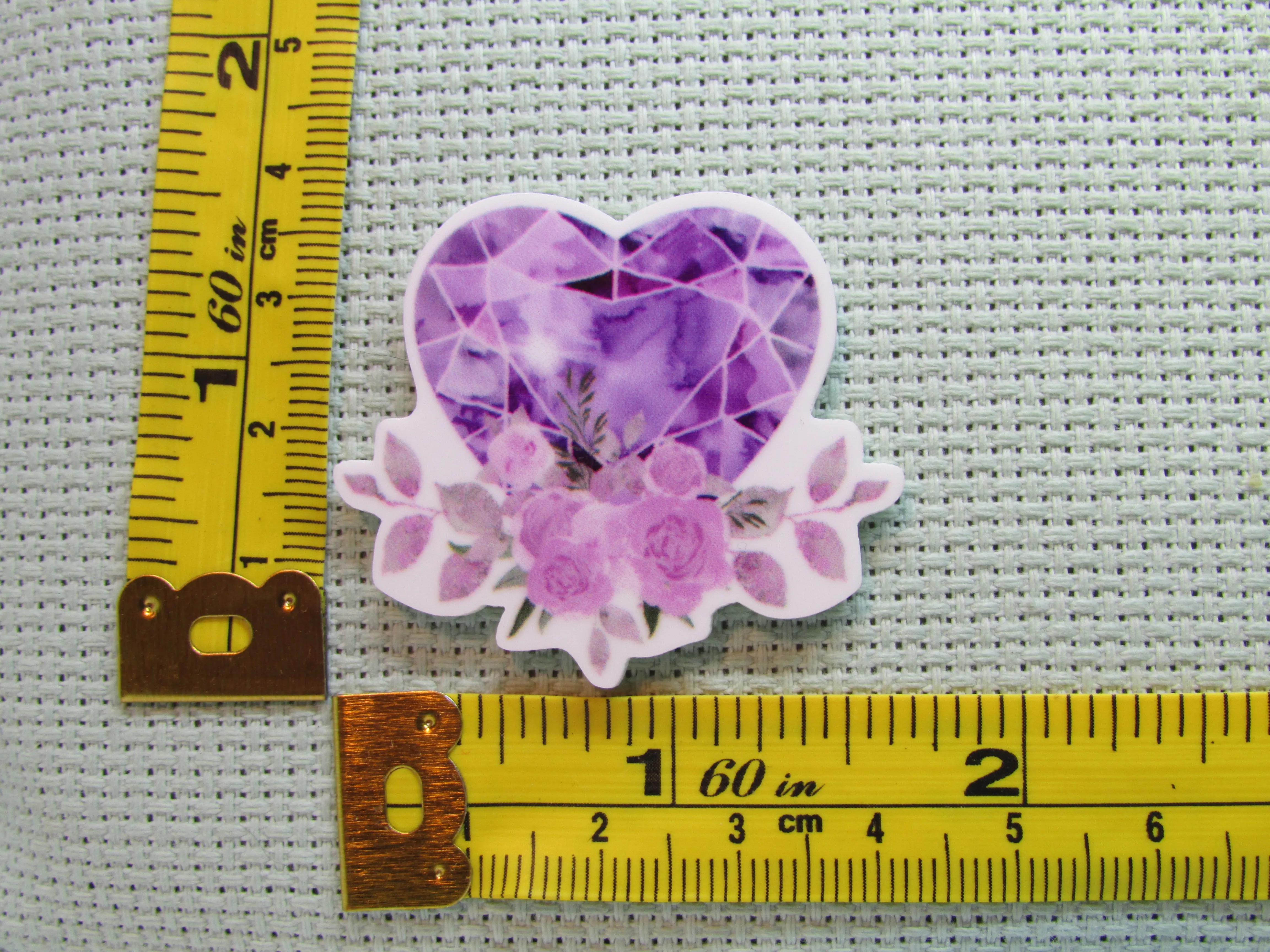 Purple Jeweled Heart with Flowers Needle Minder, Cover Minder, Magnet